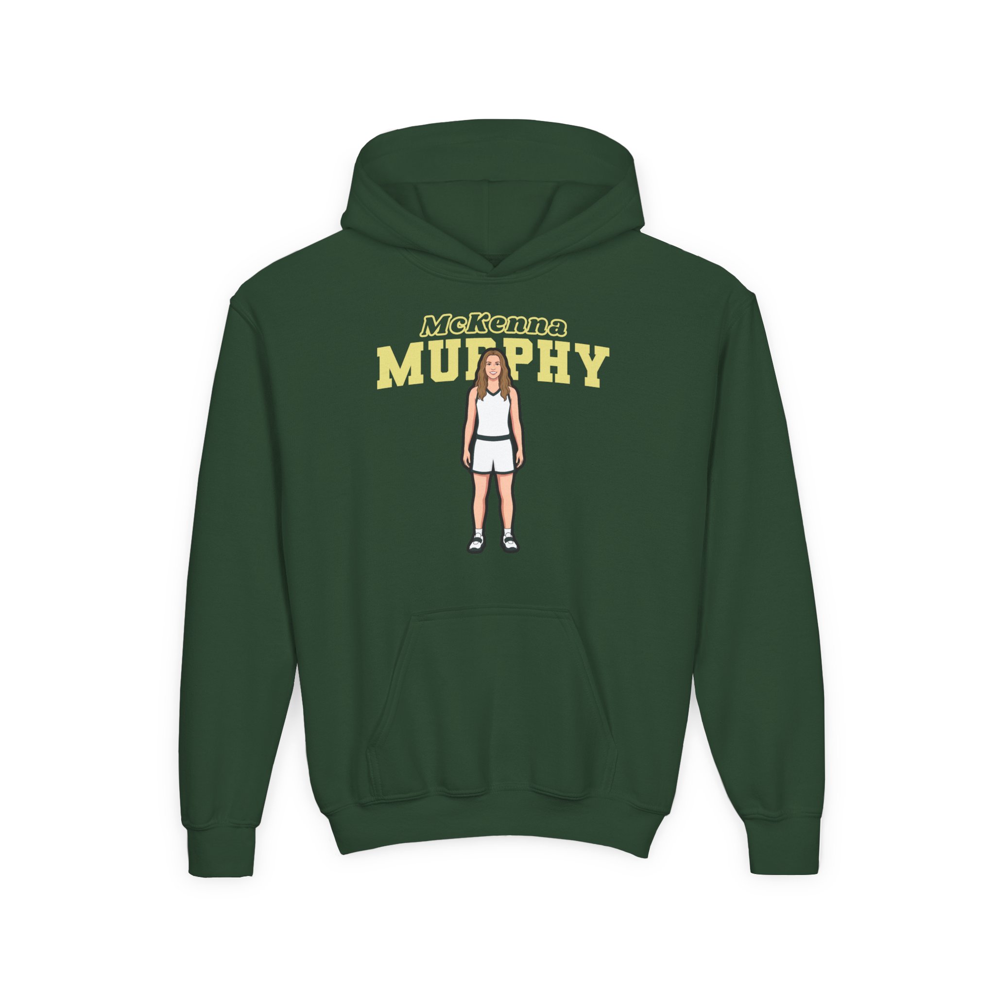 Youth Hoodie — character_name_arch in Green