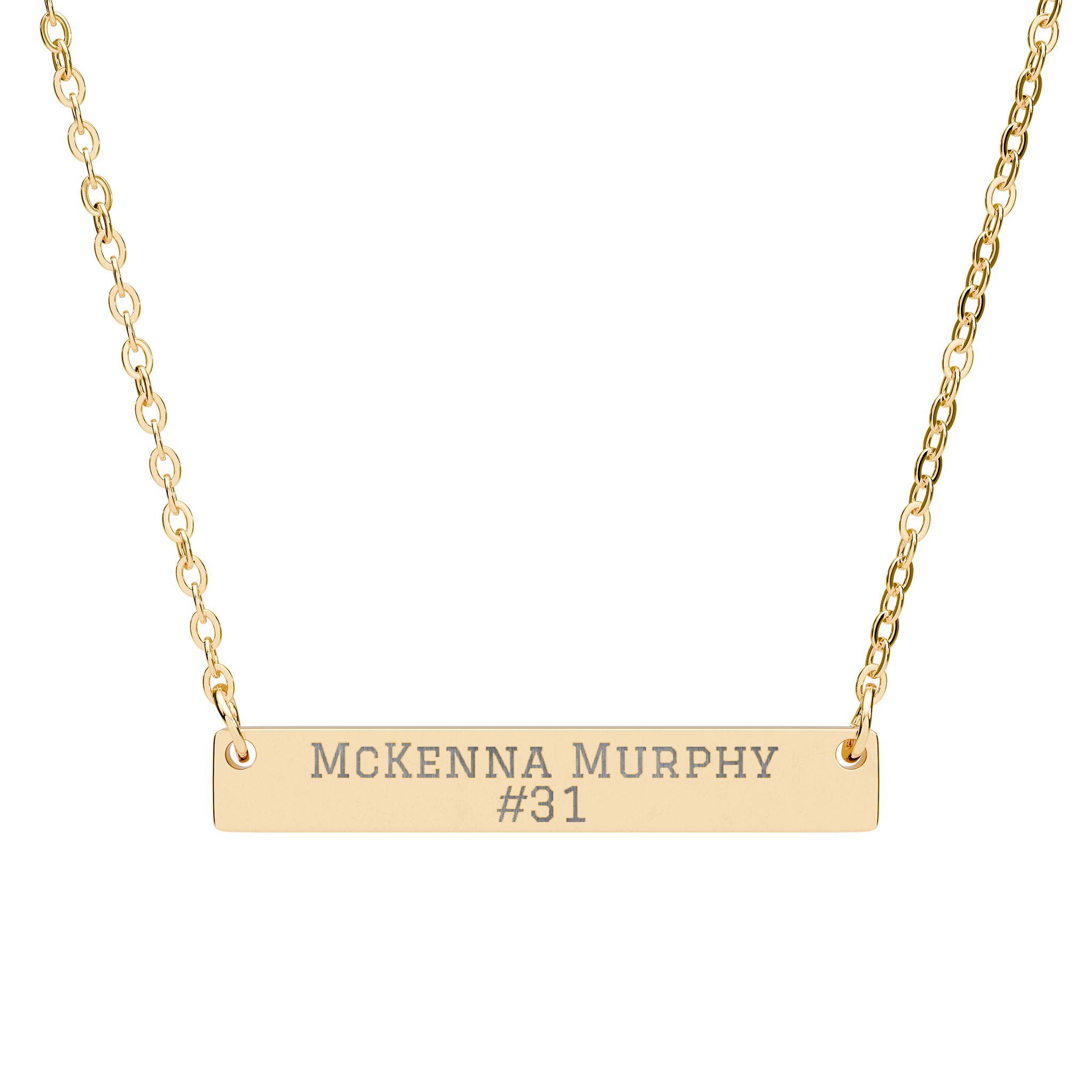 Engraved Bar Necklace — Name & Number in Gold