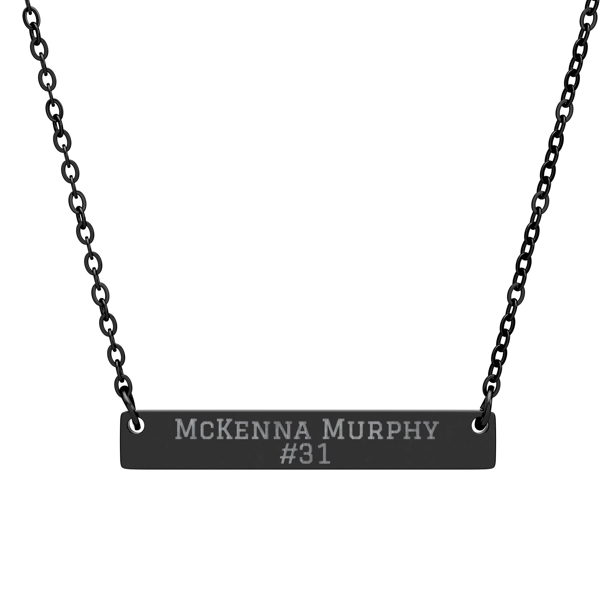 Engraved Bar Necklace — Name & Number in Black