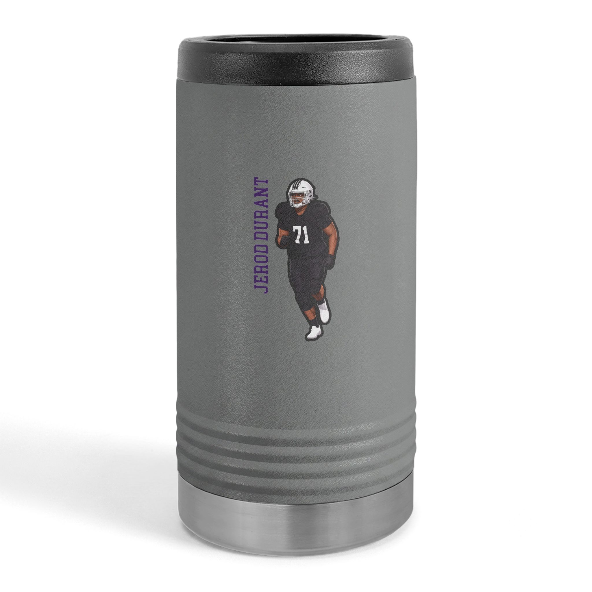 Slim Stainless Can Cooler — character_name_vertical in Grey