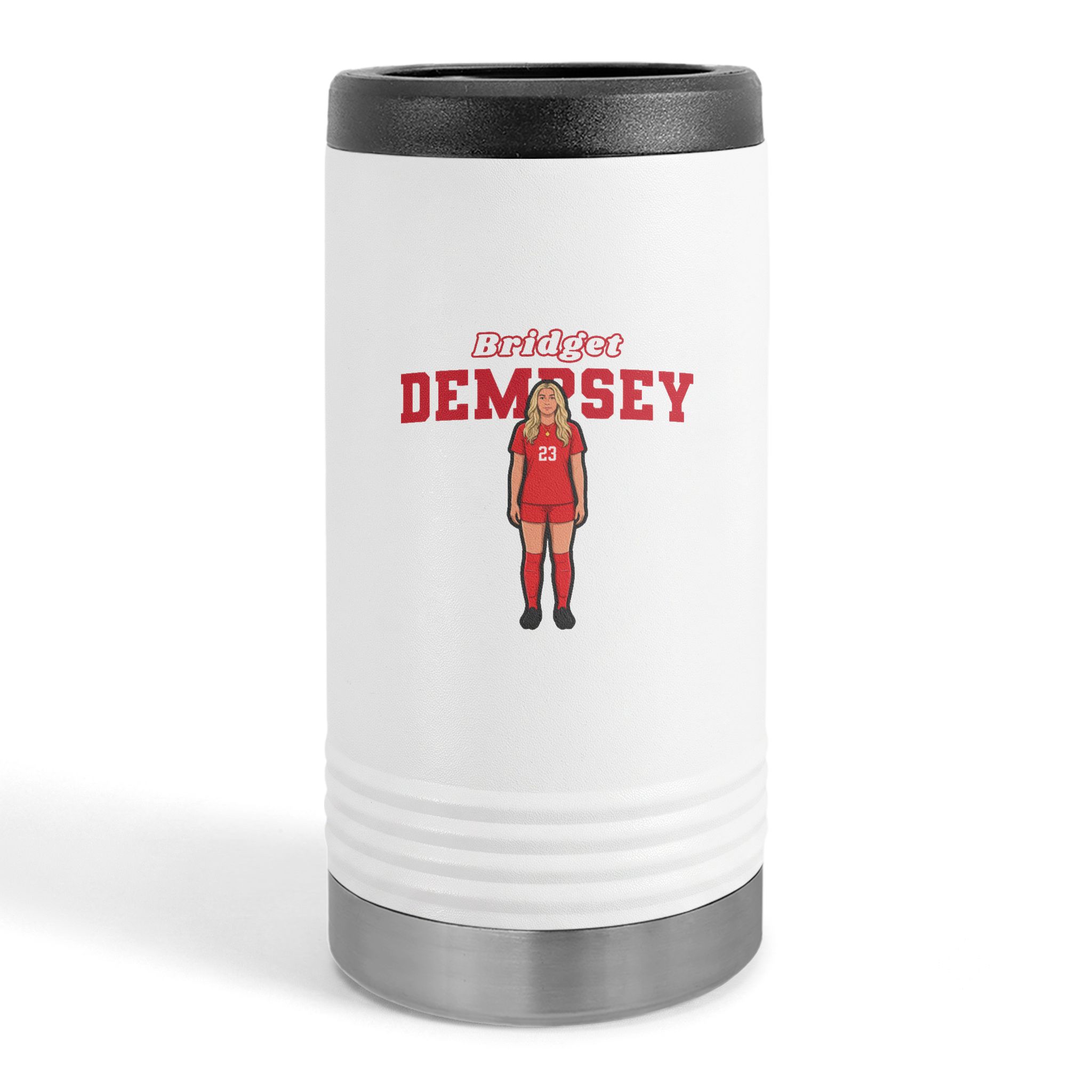 Slim Stainless Can Cooler — character_name_arch in White