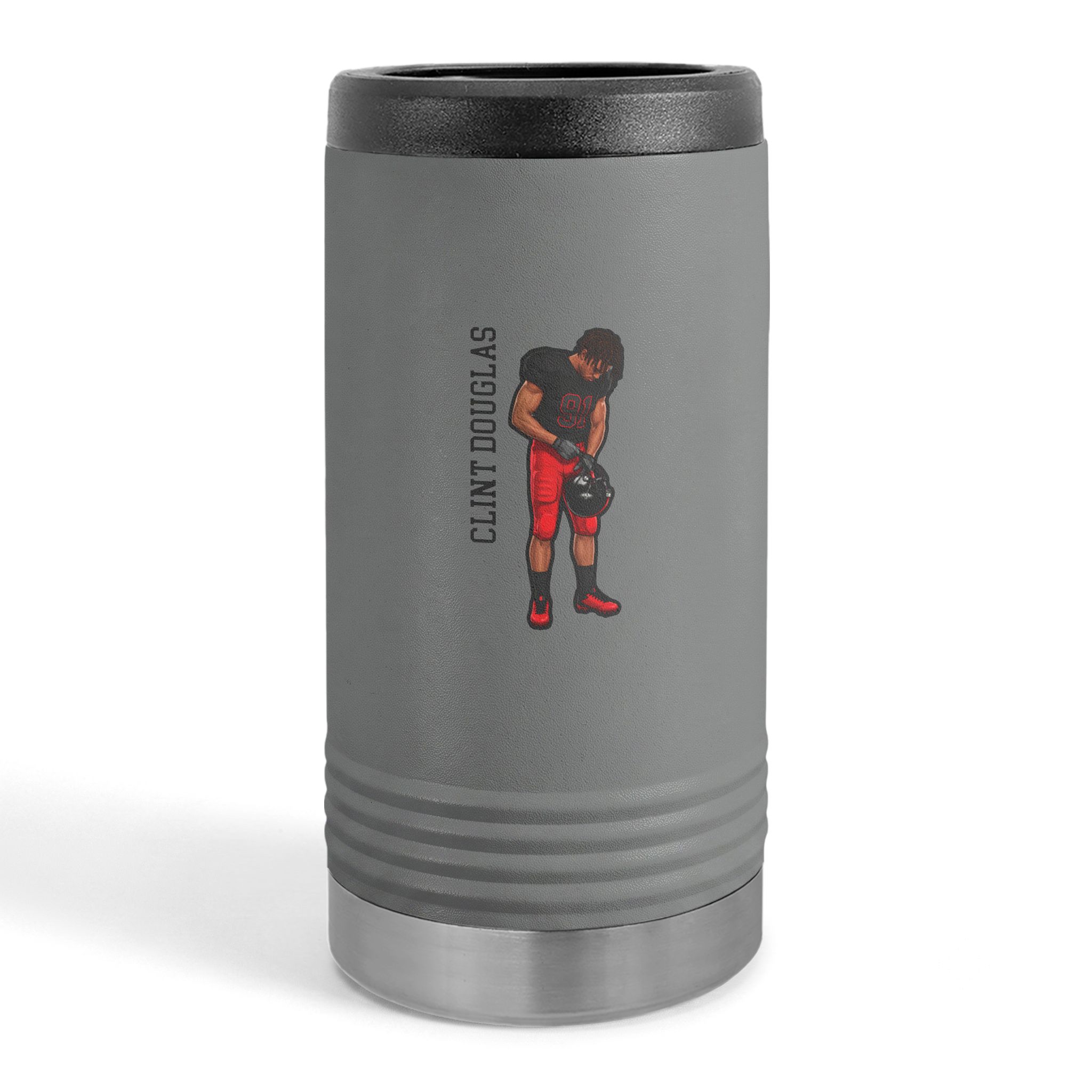 Slim Stainless Can Cooler — character_name_vertical in Grey