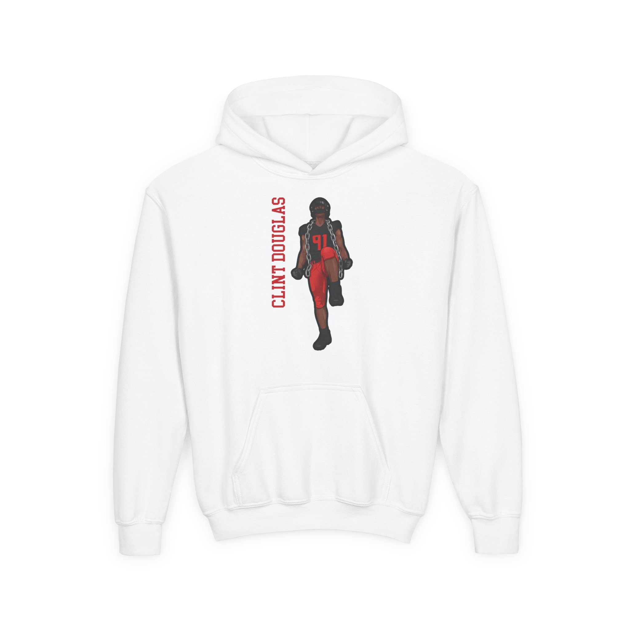 Youth Hoodie — character_name_vertical in White