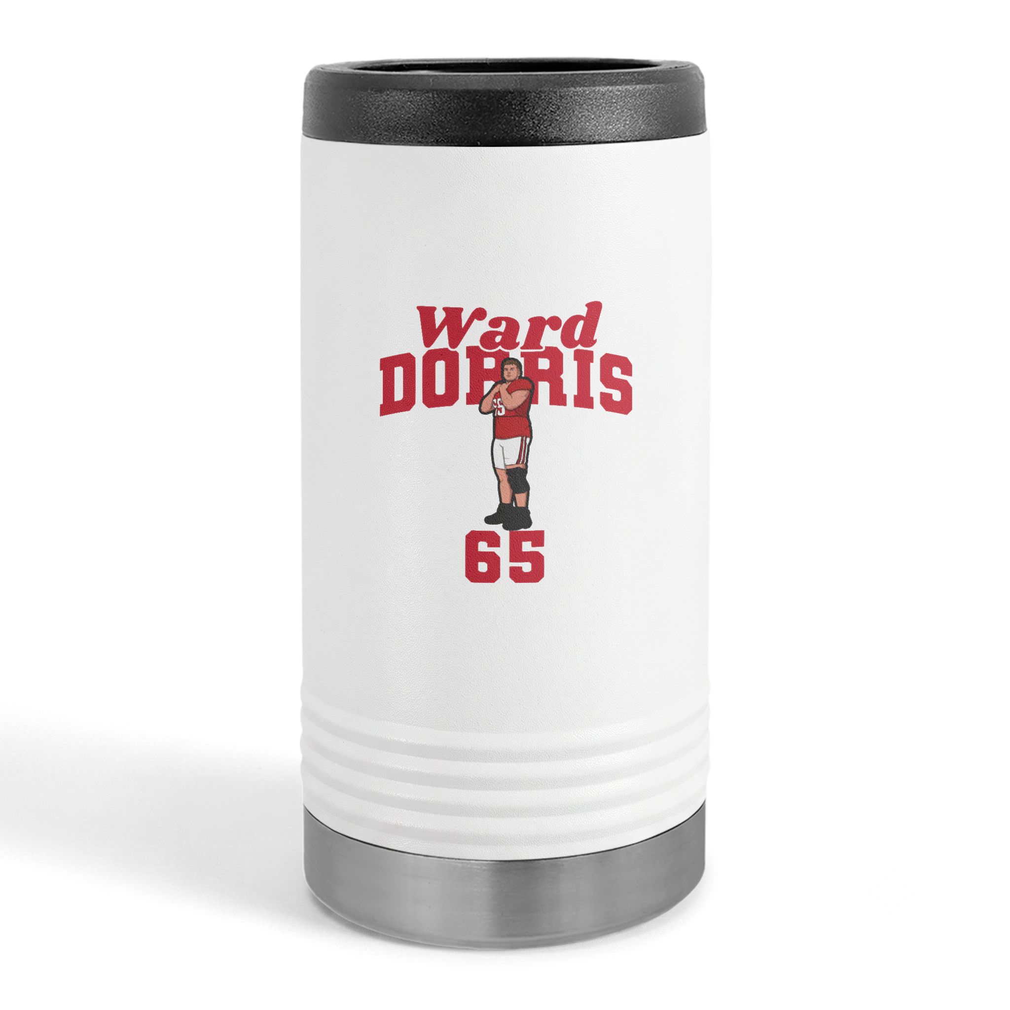 Slim Stainless Can Cooler — character_signature_arch in White