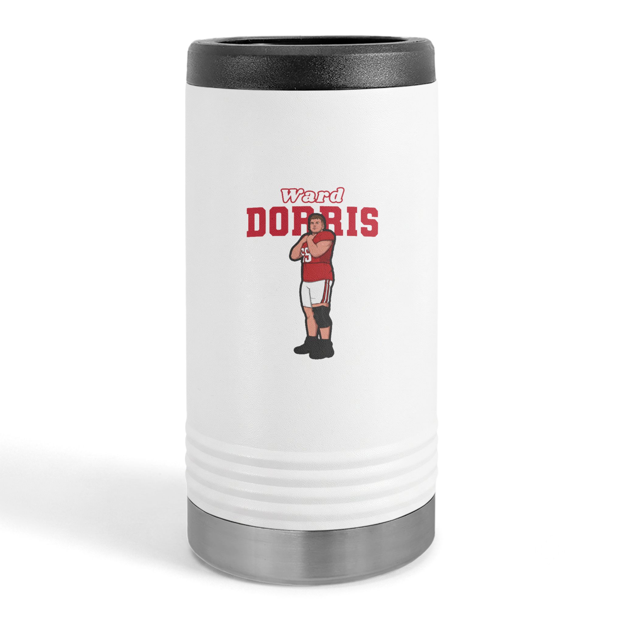 Slim Stainless Can Cooler — character_name_arch in White