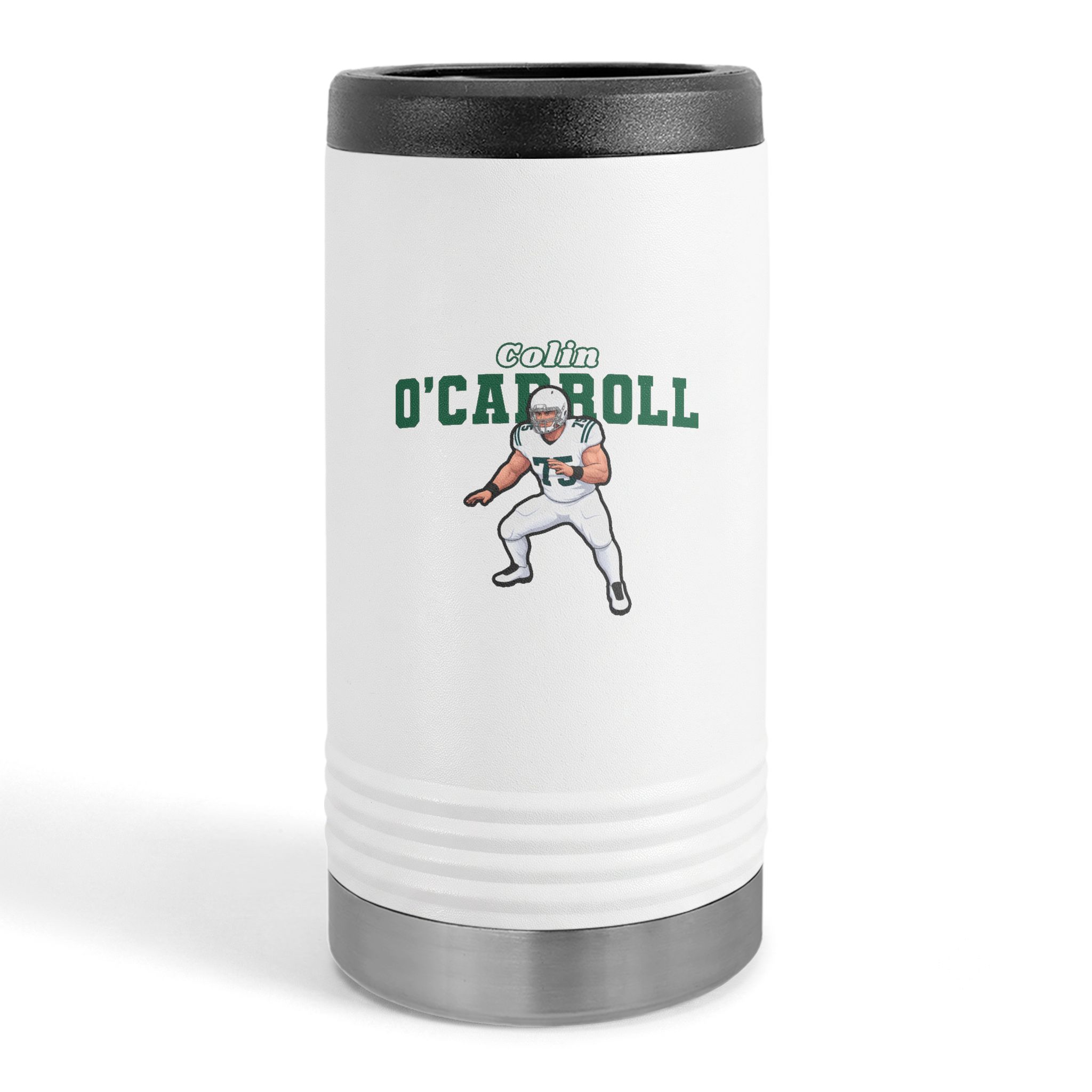 Slim Stainless Can Cooler — character_name_arch in White