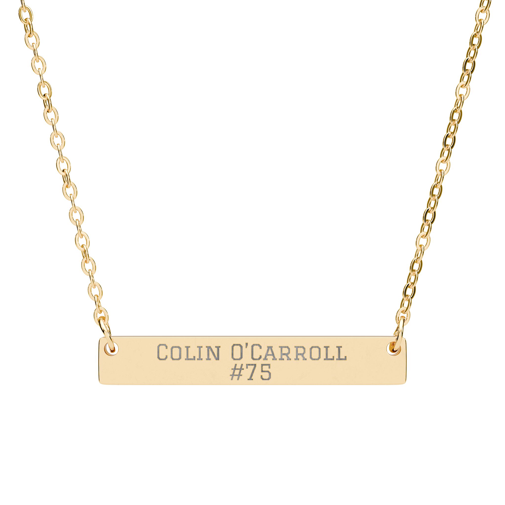 Engraved Bar Necklace — Name & Number in Gold