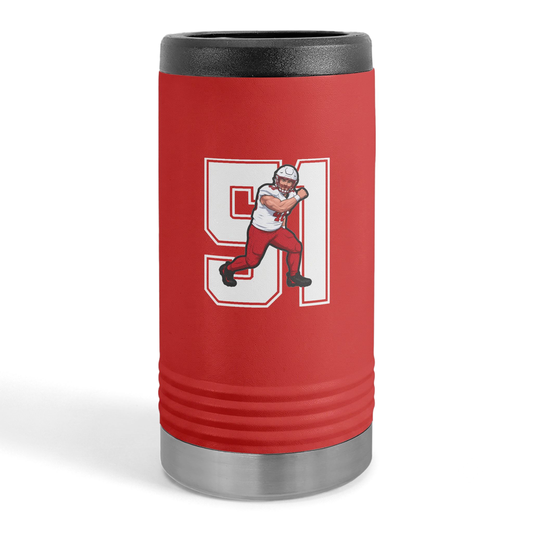 Slim Stainless Can Cooler — character_number in Red