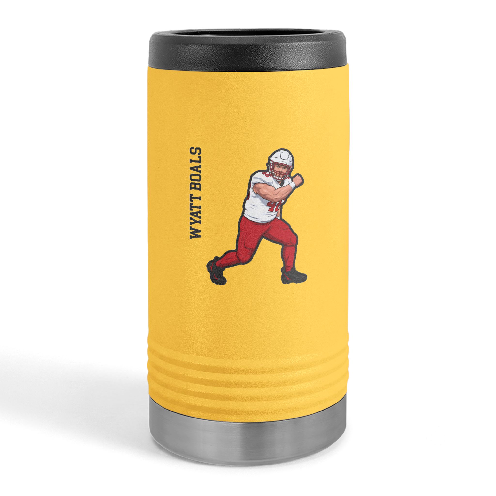 Slim Stainless Can Cooler — character_name_vertical in Yellow
