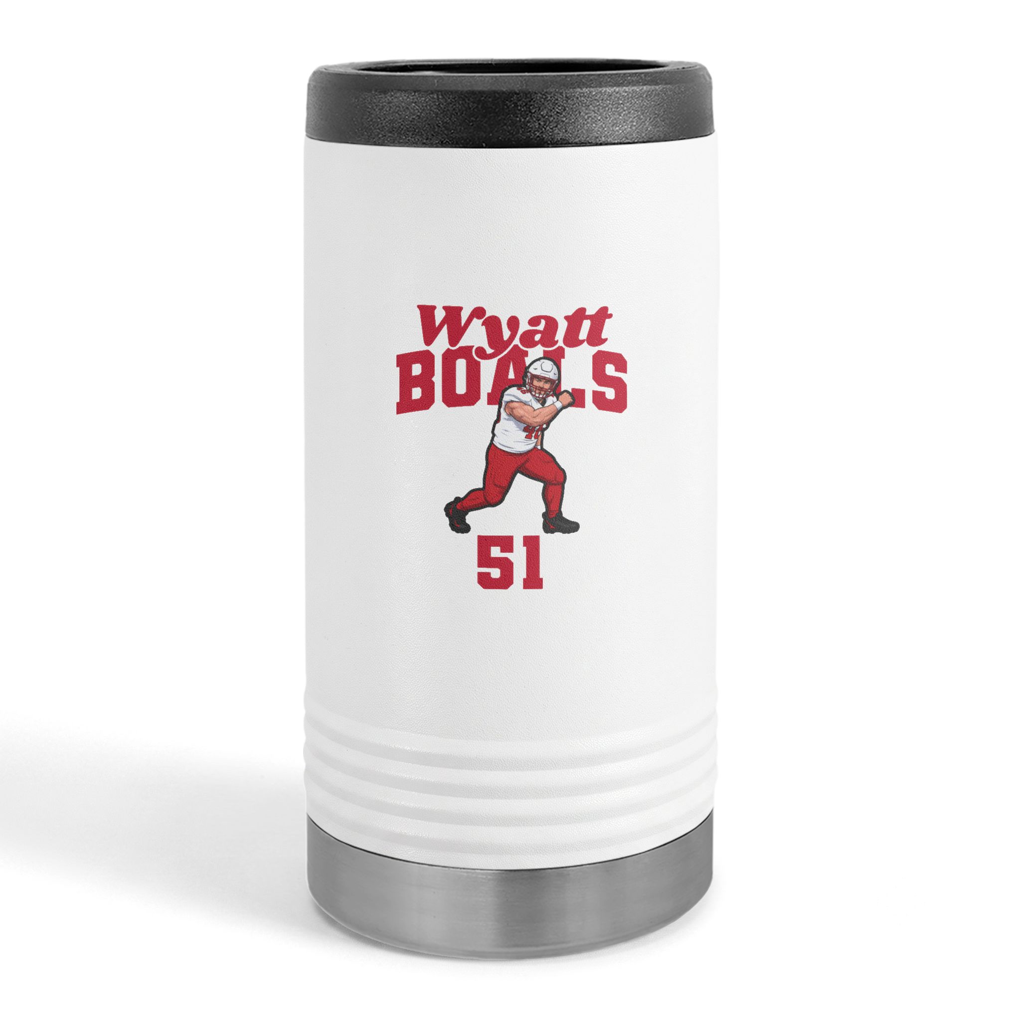 Slim Stainless Can Cooler — character_signature_arch in White