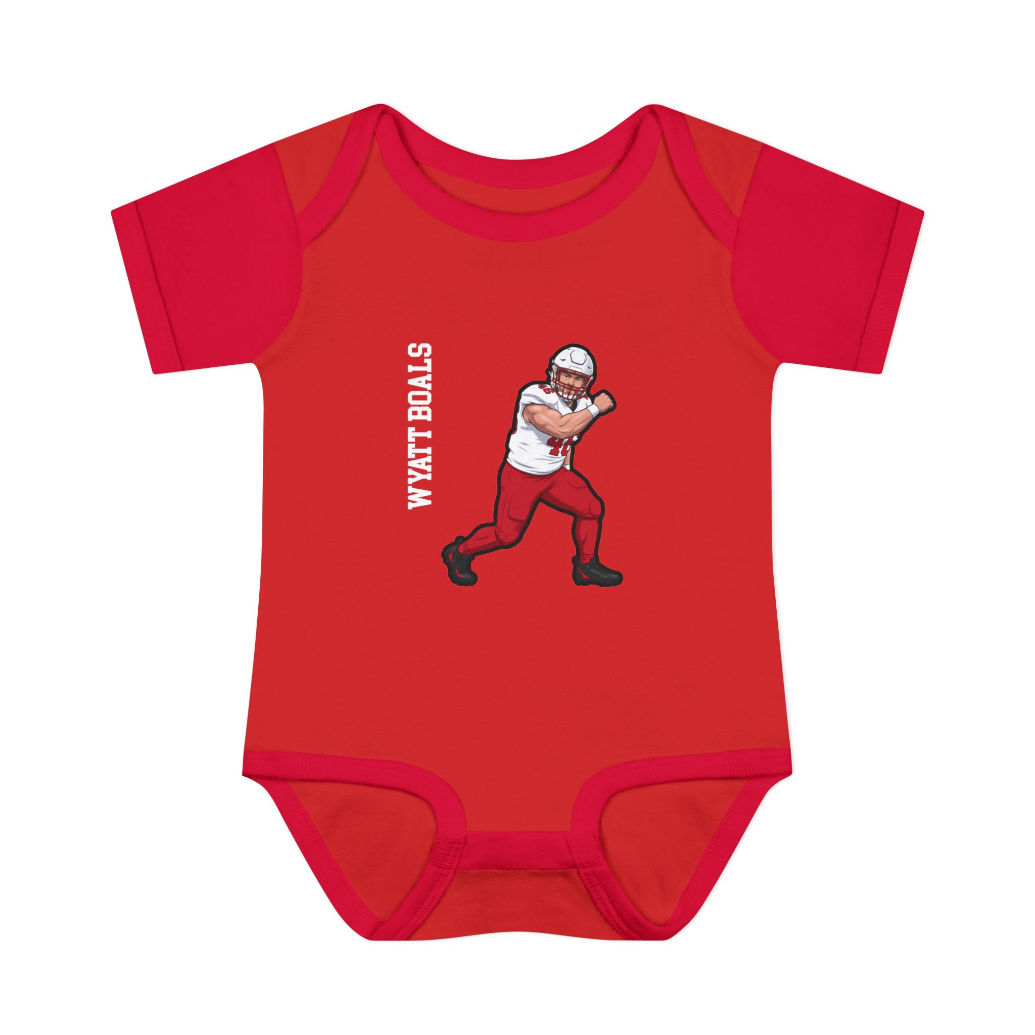 Baby Onesie — character_name_vertical in Red