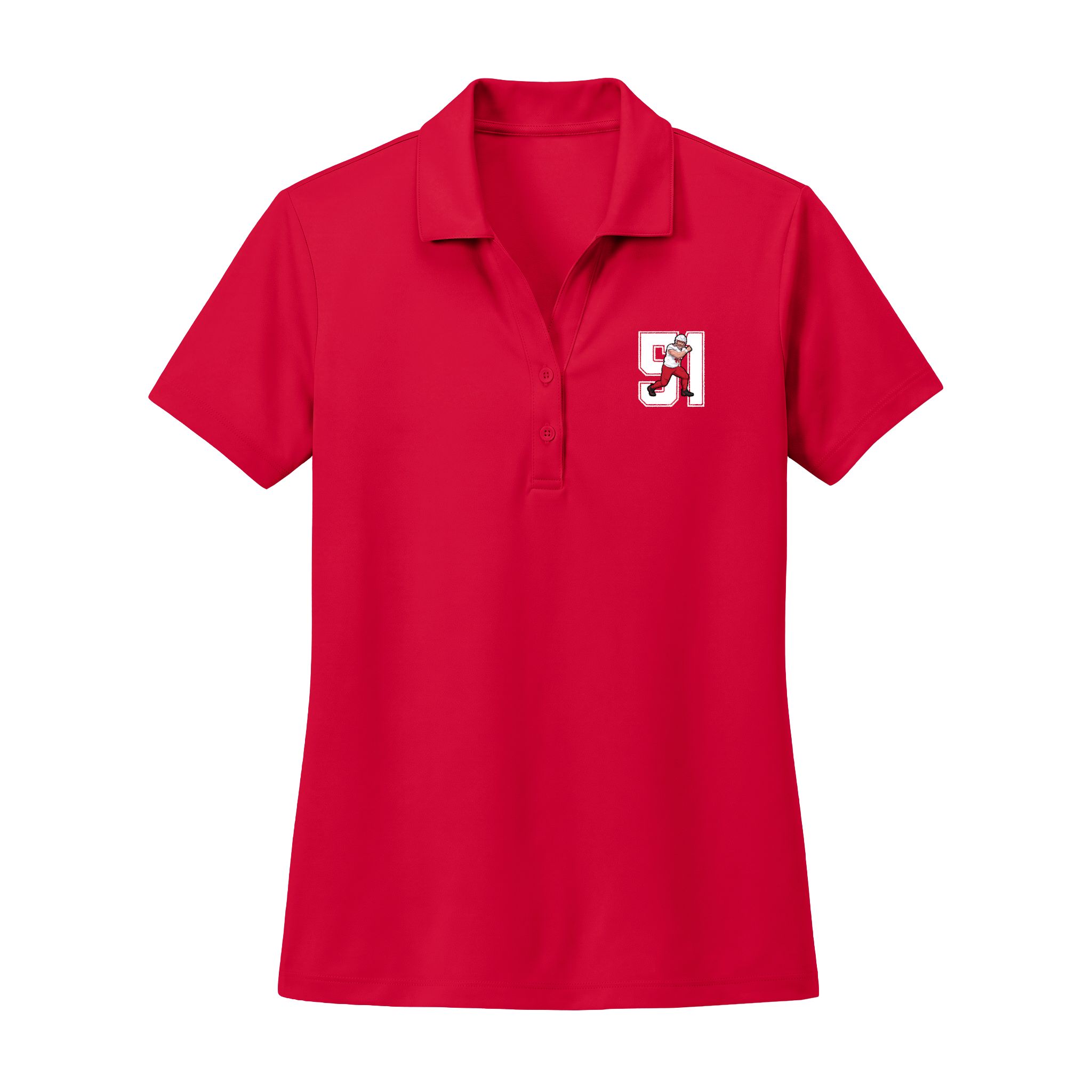 Women's Polo — character_number in Red