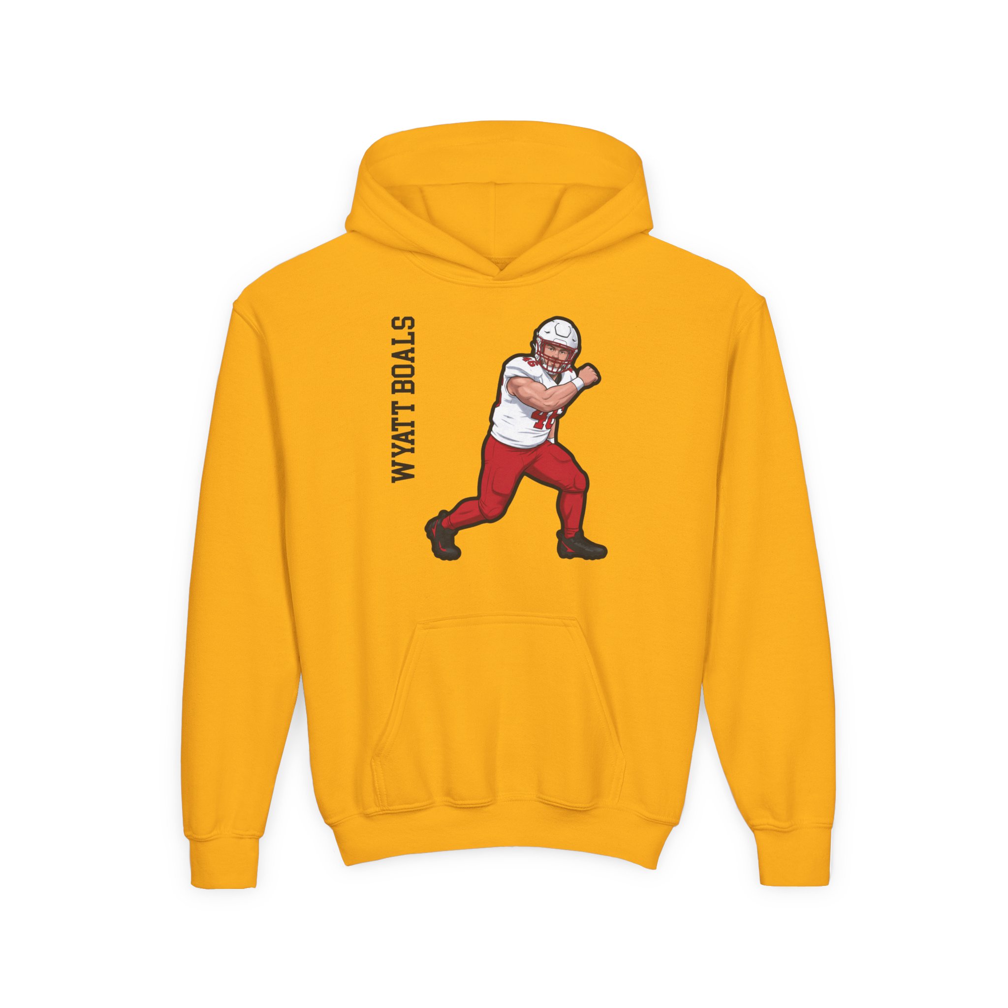 Youth Hoodie — character_name_vertical in Gold
