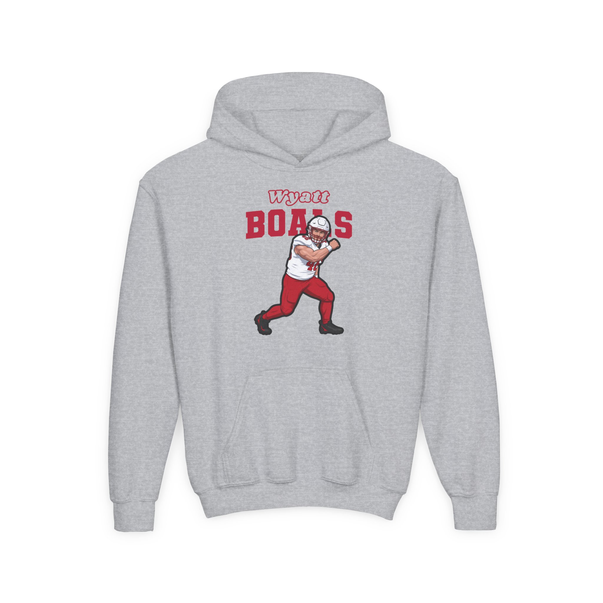 Youth Hoodie — character_name_arch in Grey