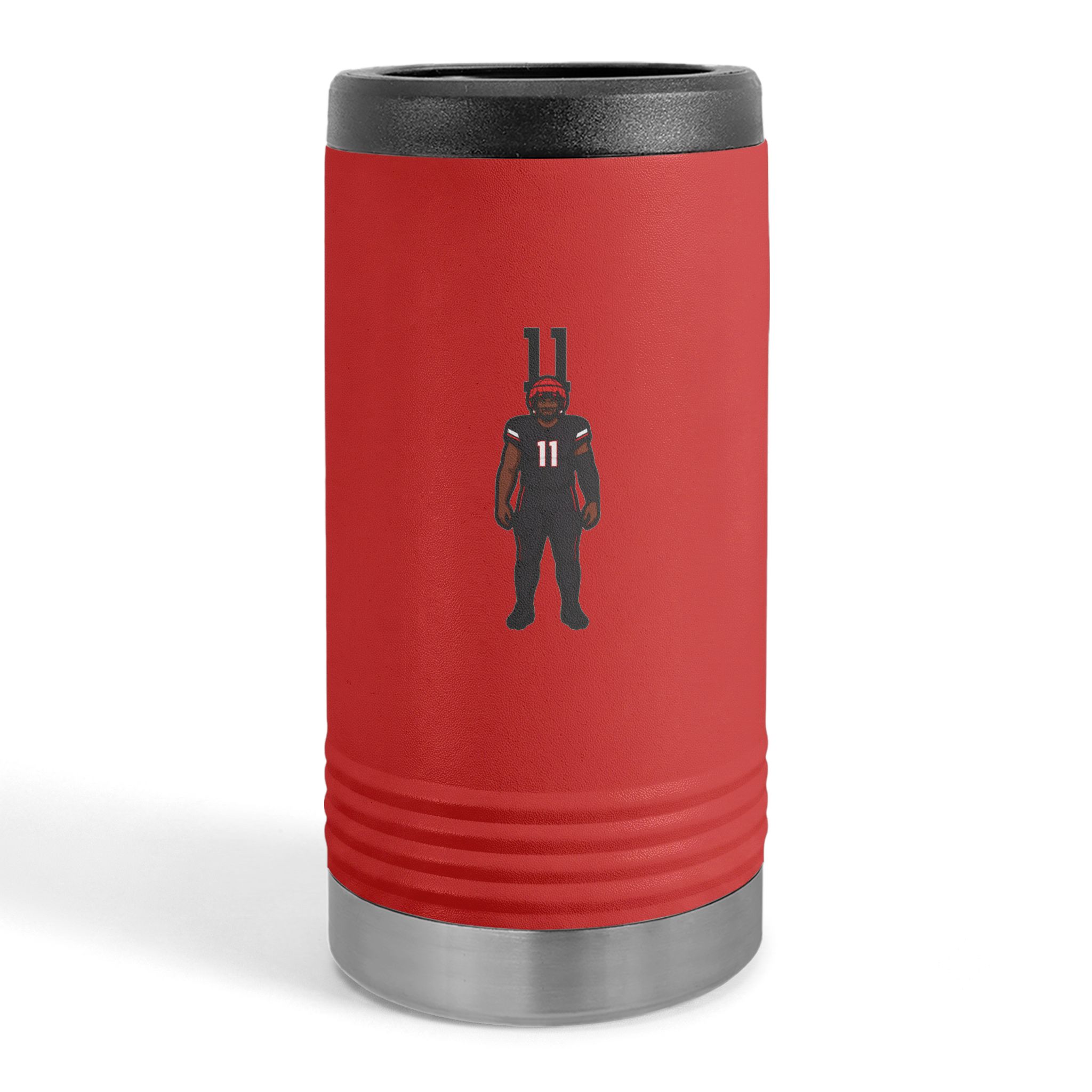 Slim Stainless Can Cooler — character_number_top in Red