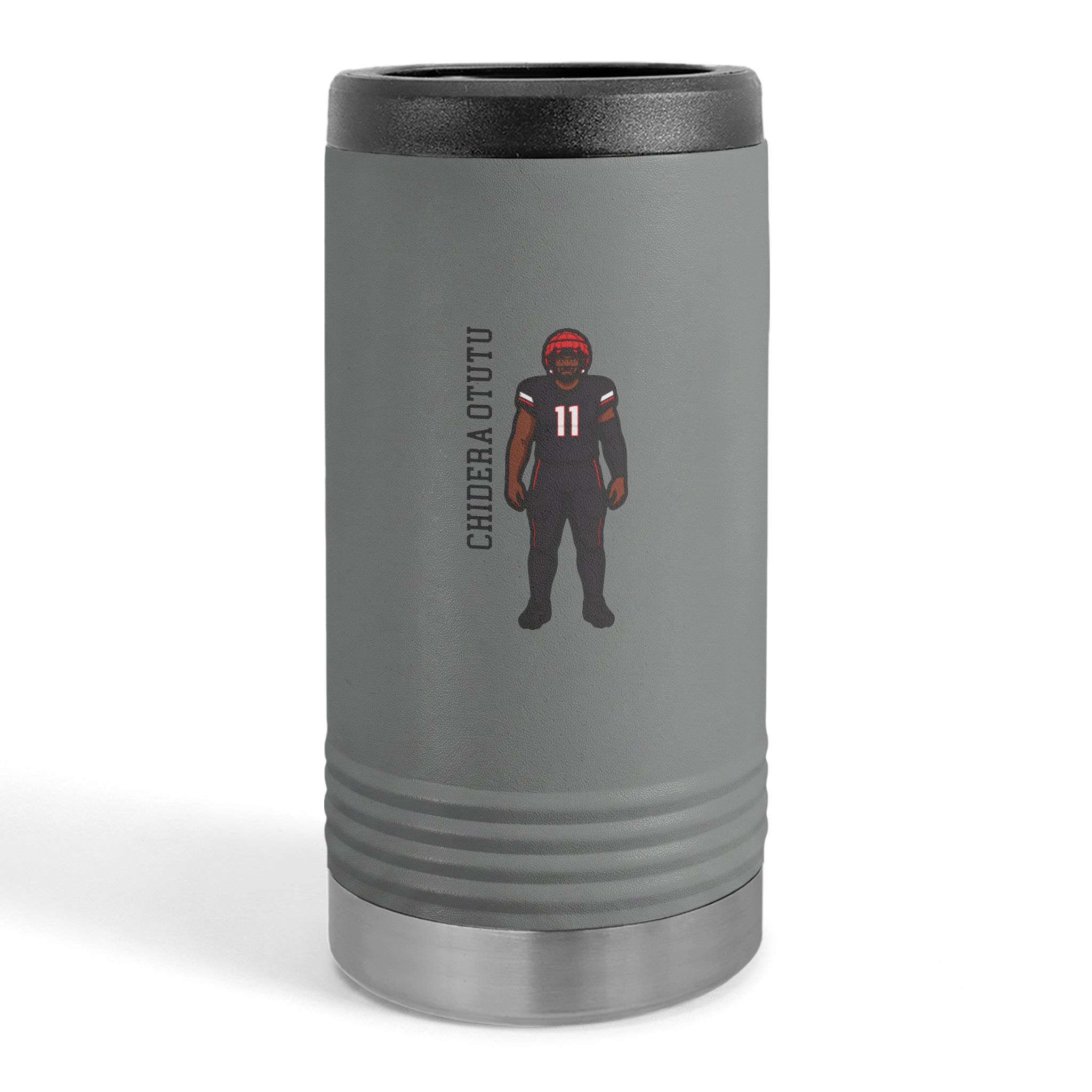 Slim Stainless Can Cooler — character_name_vertical in Grey