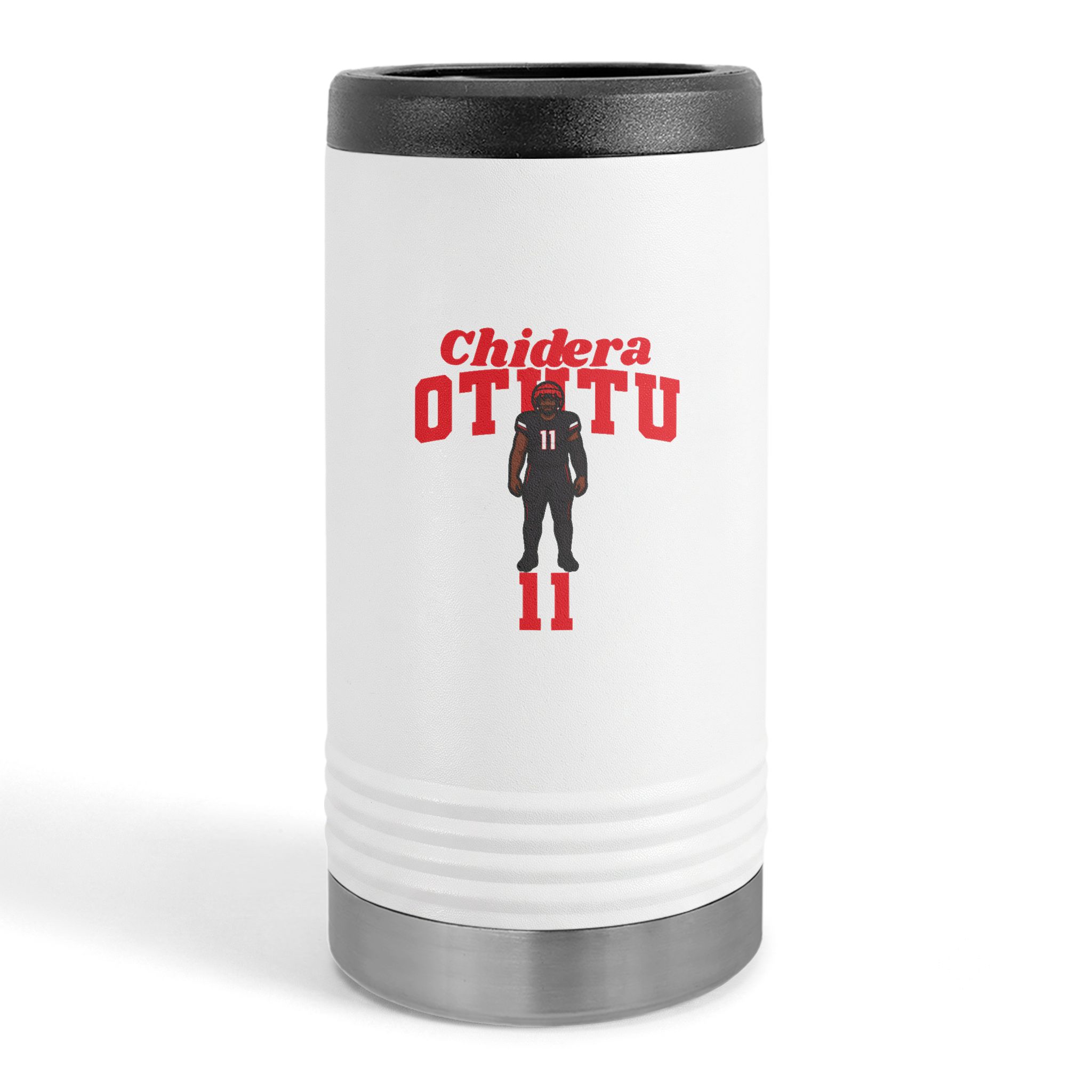 Slim Stainless Can Cooler — character_signature_arch in White