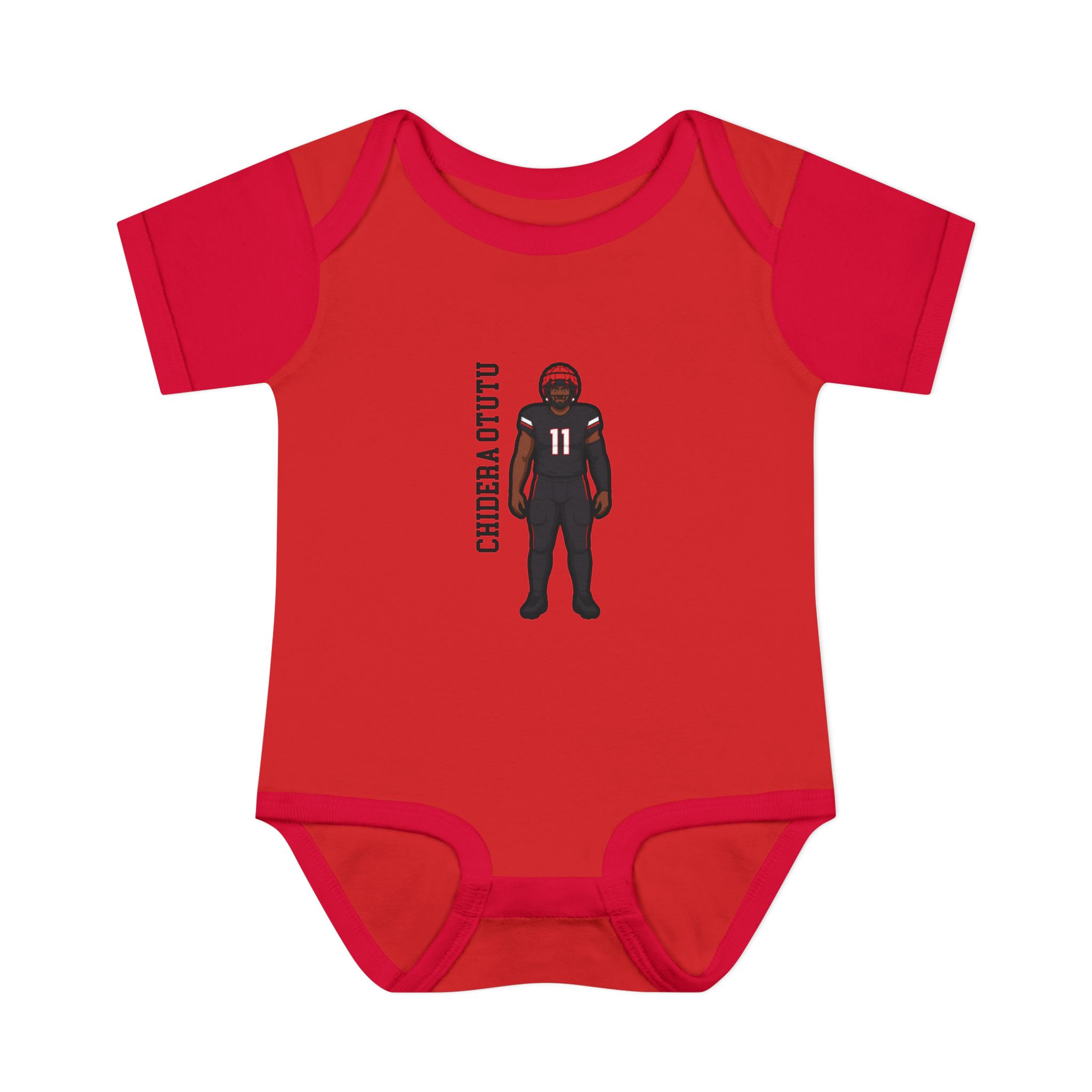 Baby Onesie — character_name_vertical in Red