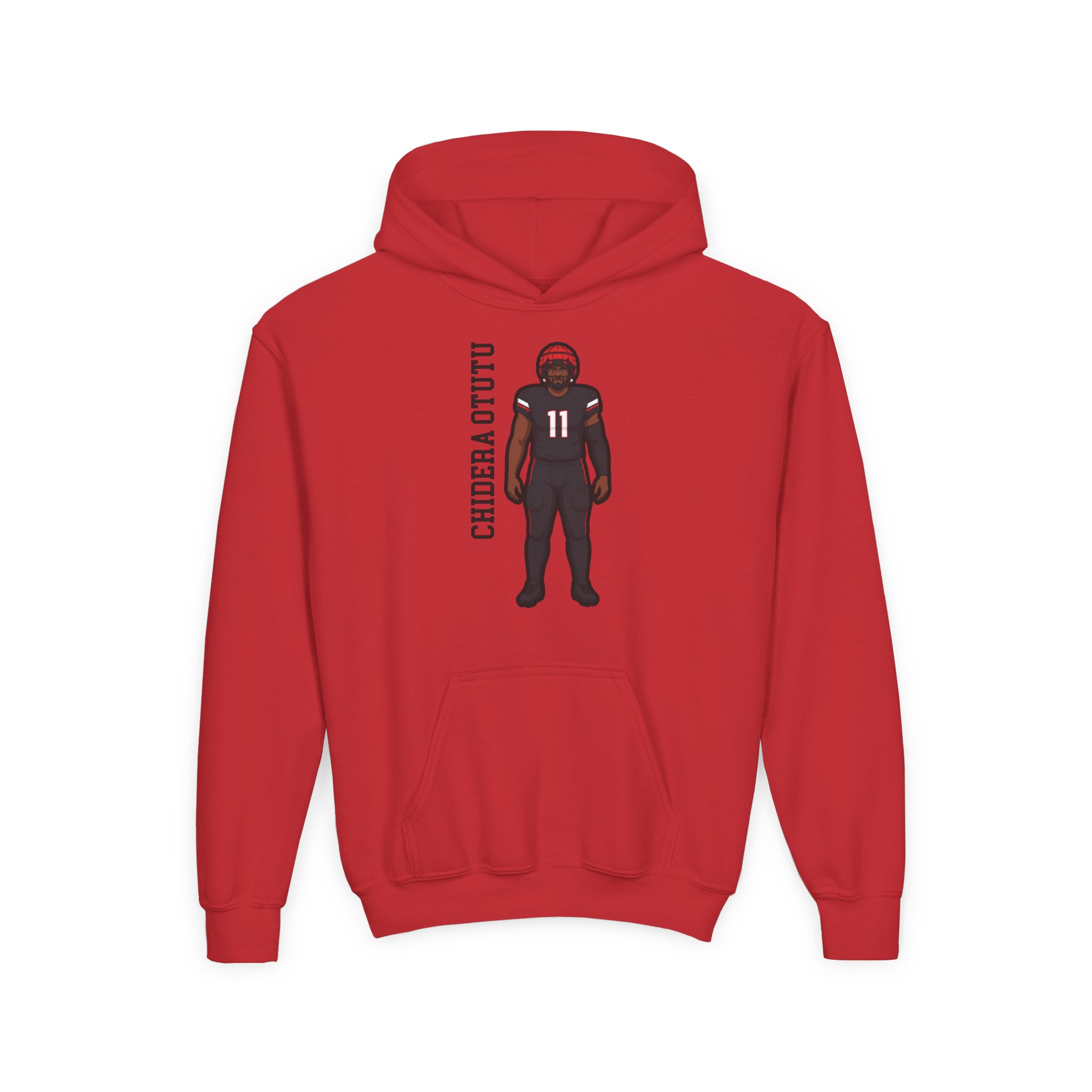 Youth Hoodie — character_name_vertical in Red
