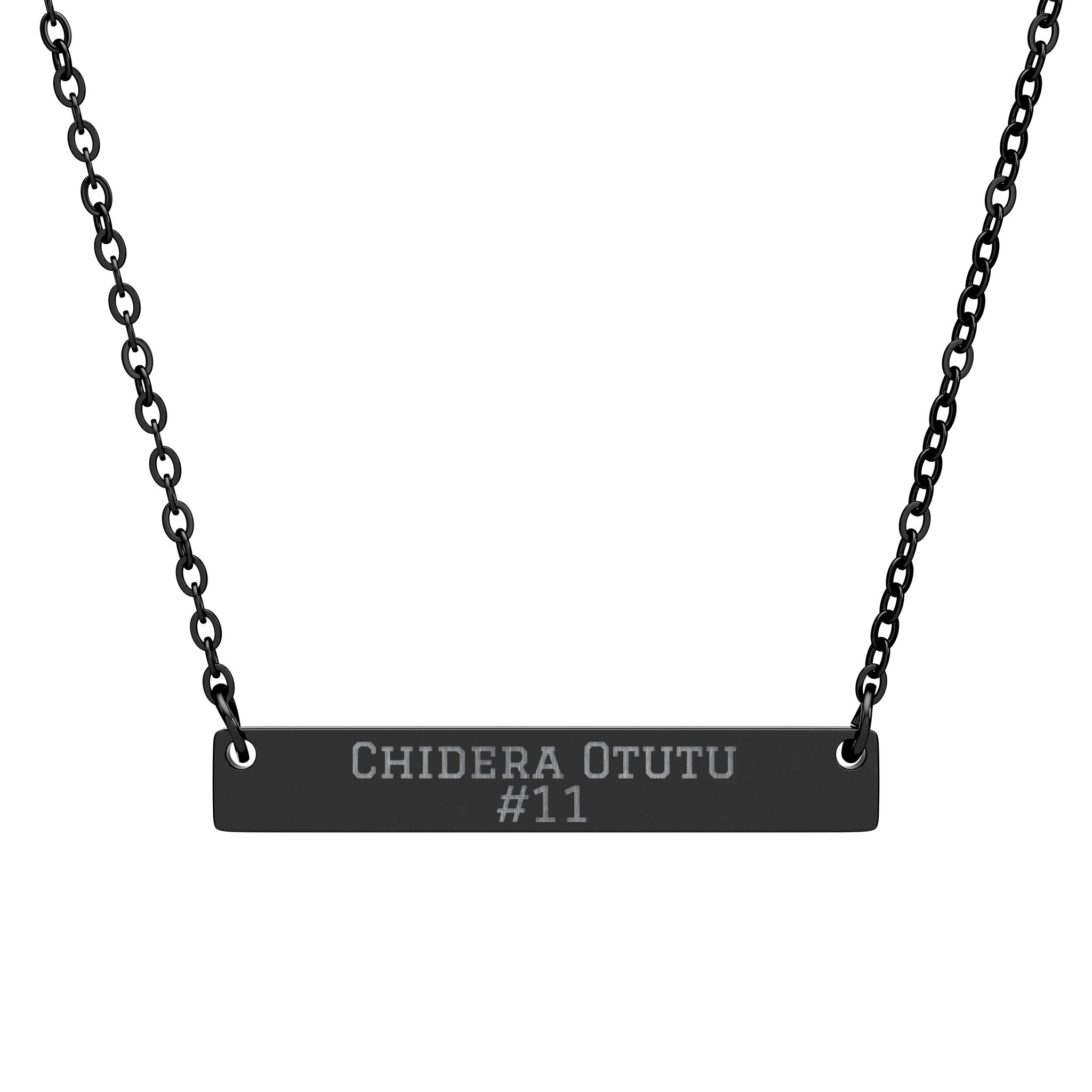 Engraved Bar Necklace — Name & Number in Black