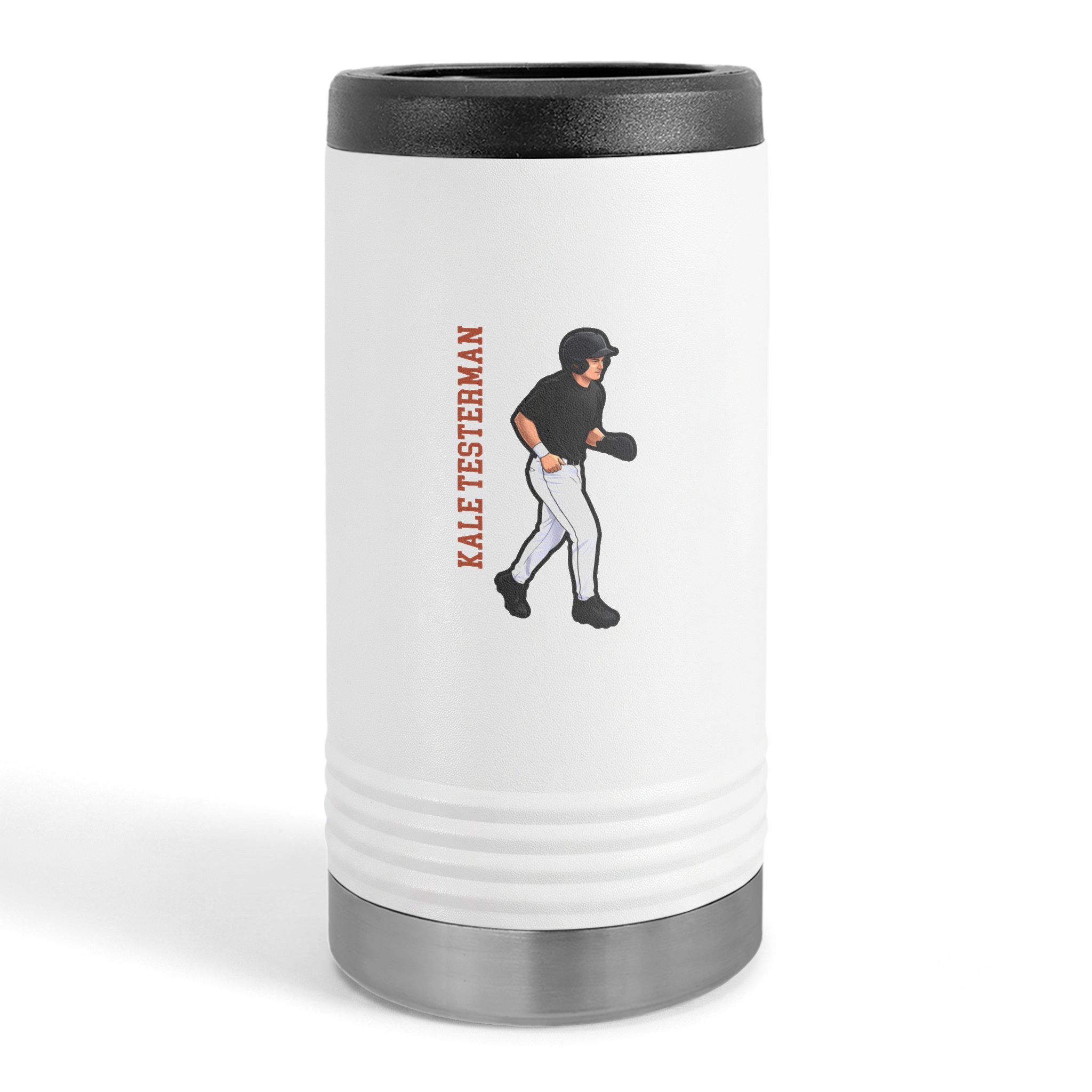 Slim Stainless Can Cooler — character_name_vertical in White