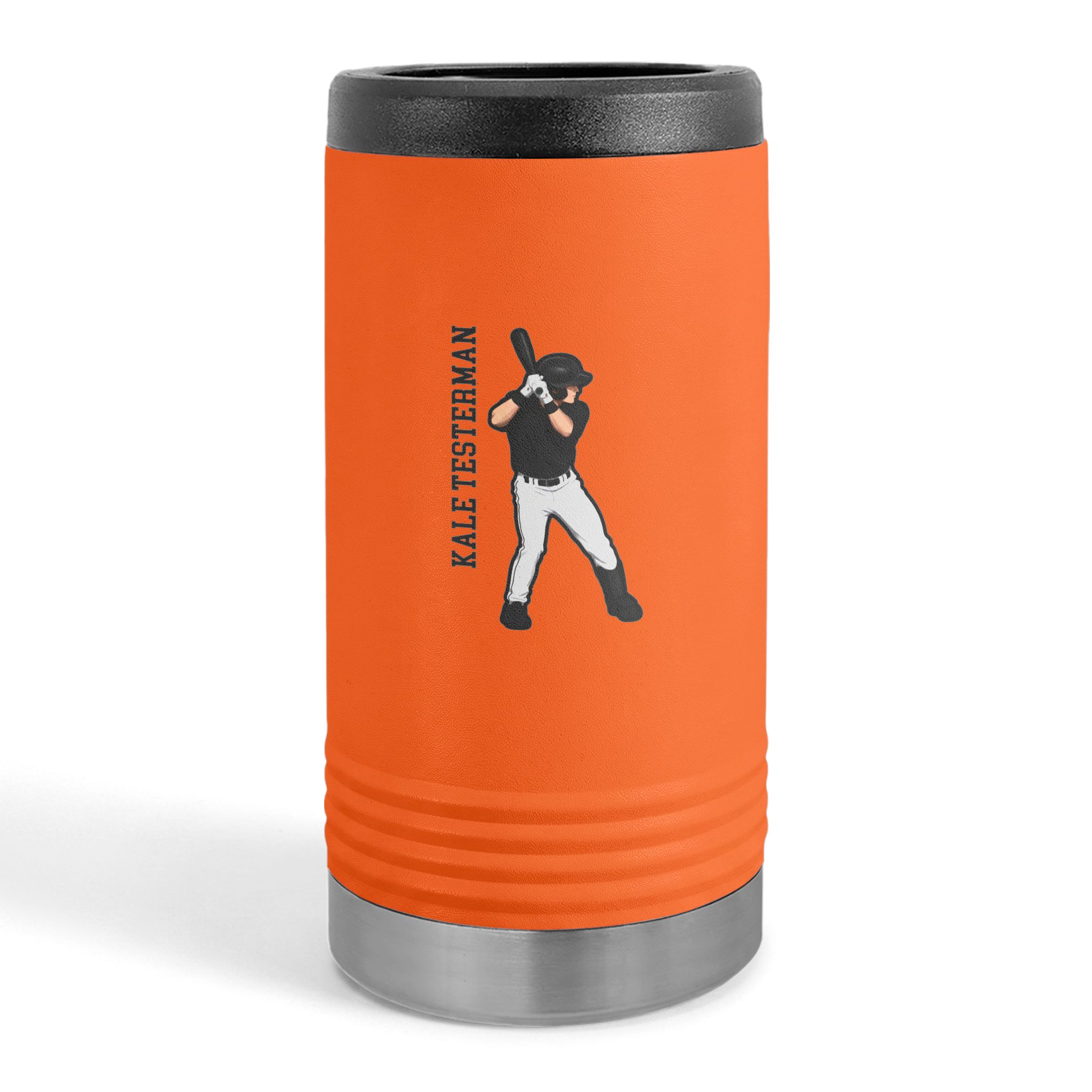Slim Stainless Can Cooler — character_name_vertical in Orange