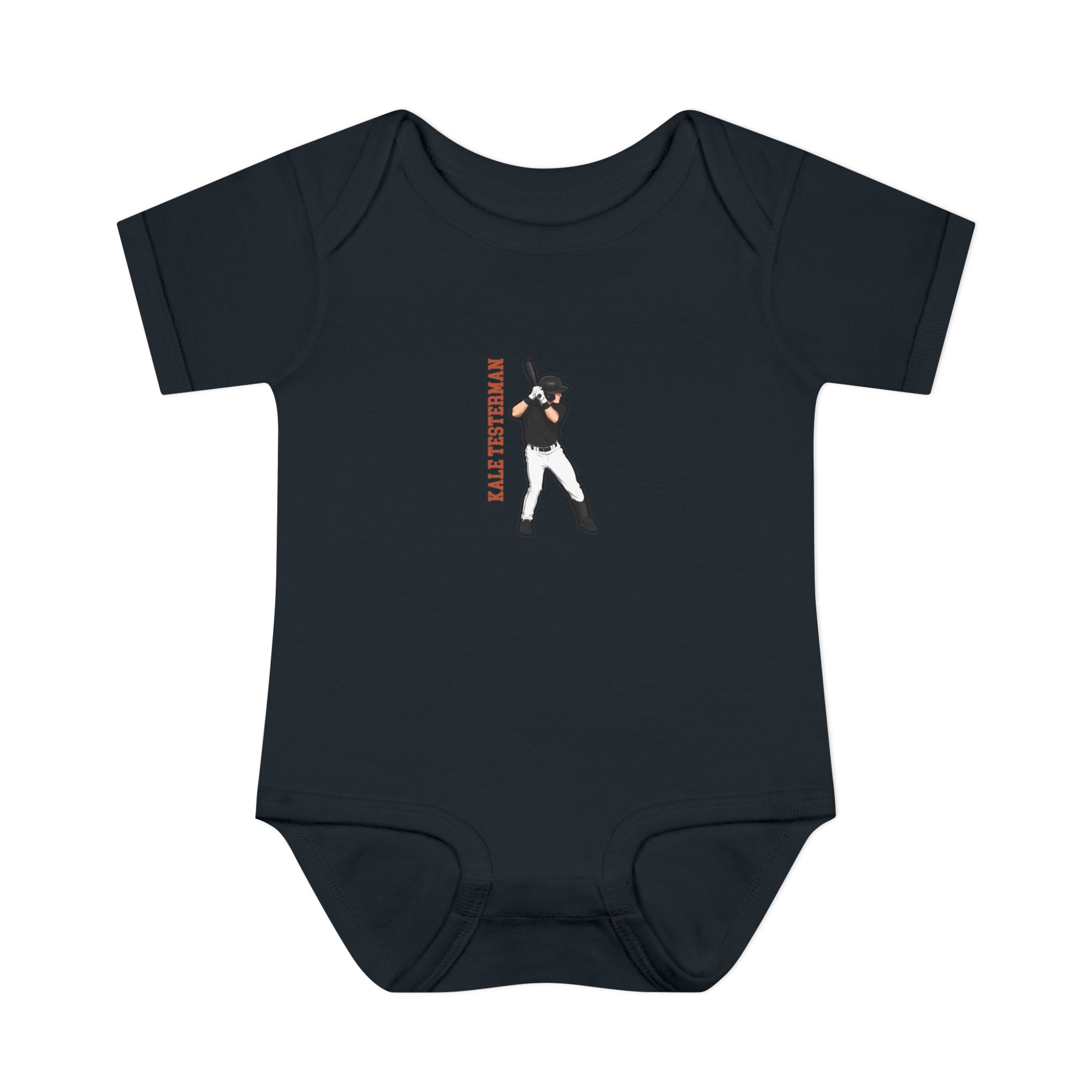 Baby Onesie — character_name_vertical in Black