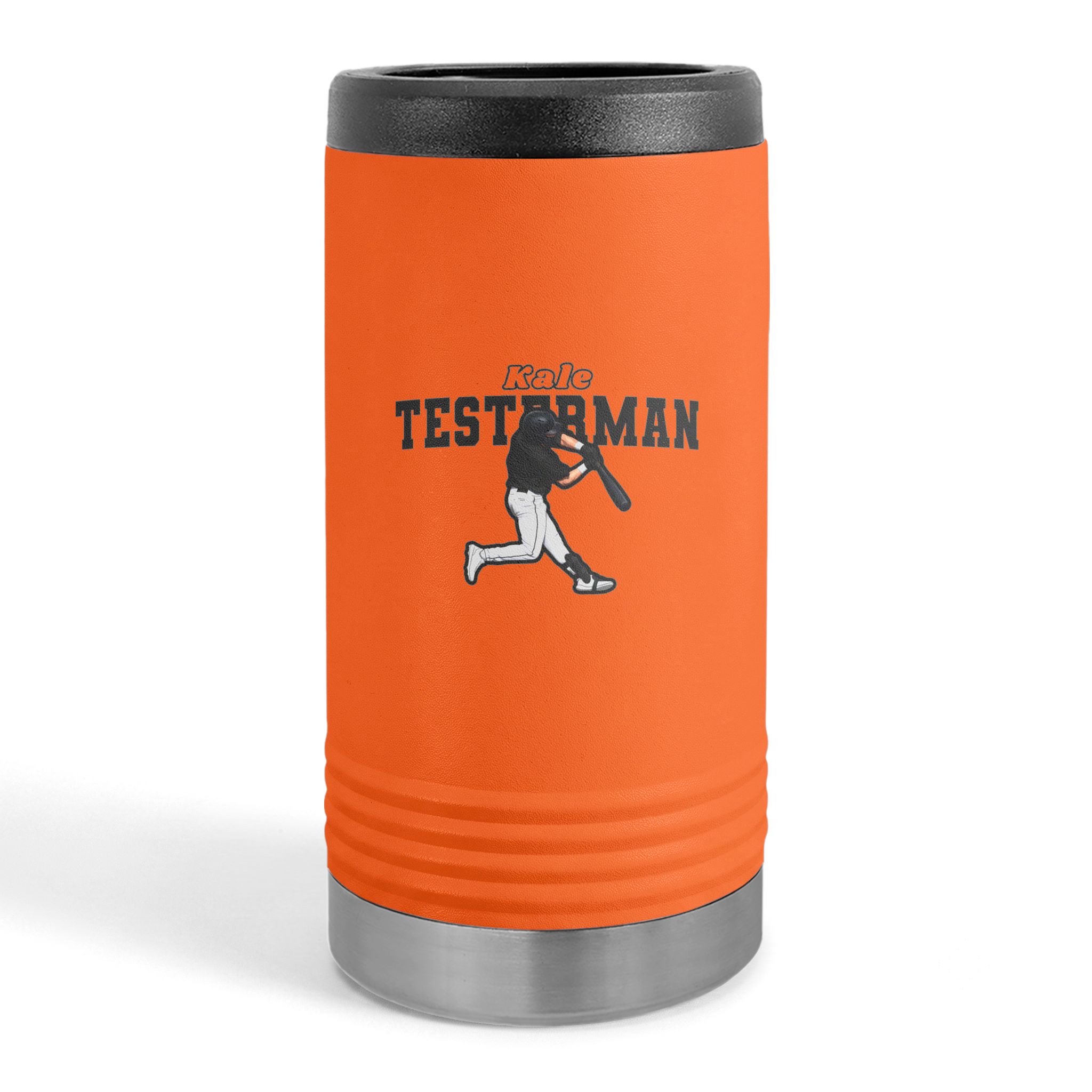 Slim Stainless Can Cooler — character_name_arch in Orange