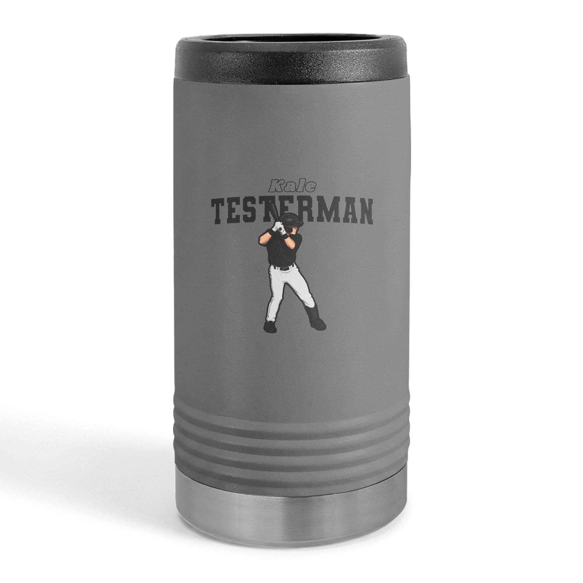 Slim Stainless Can Cooler — character_name_arch in Grey