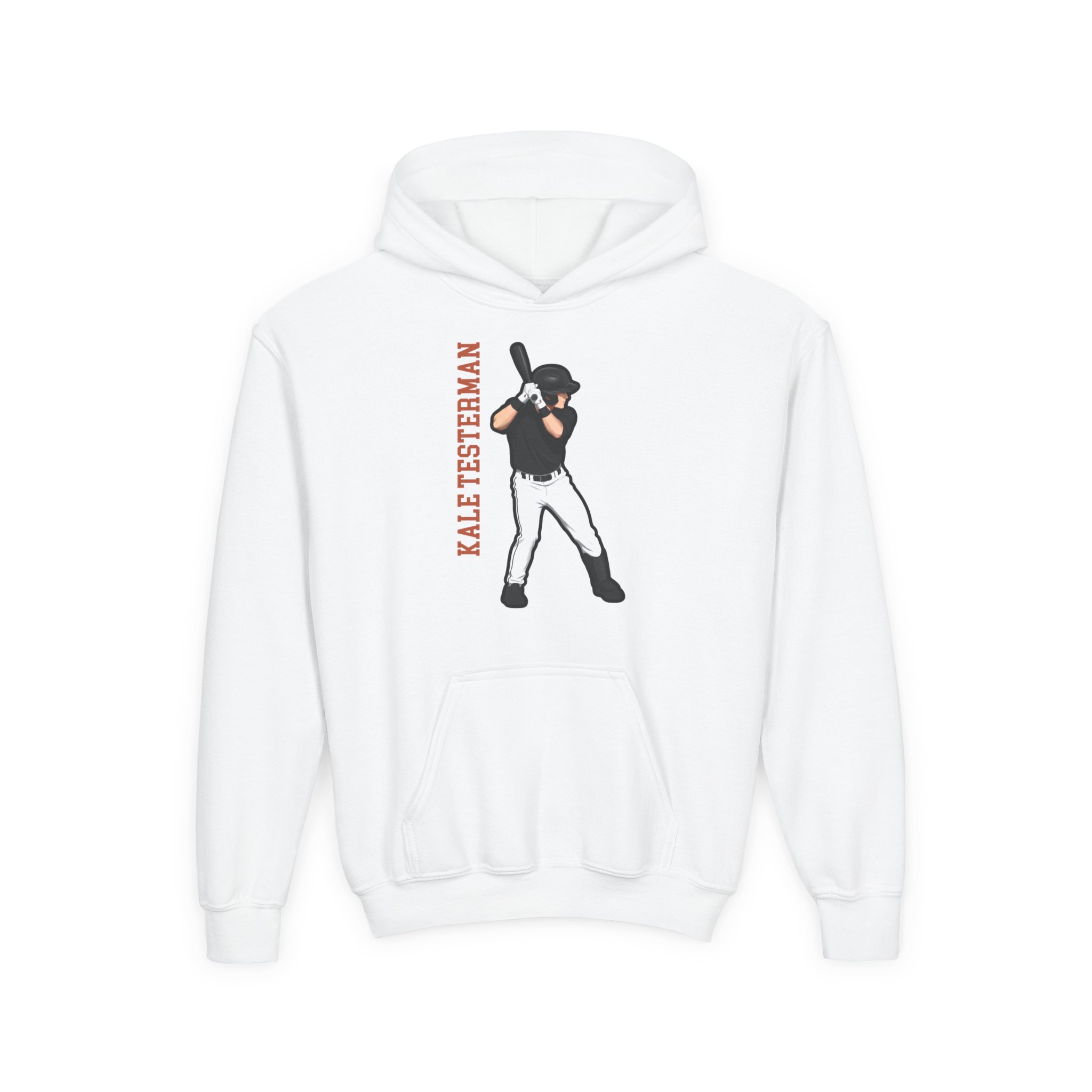 Youth Hoodie — character_name_vertical in White