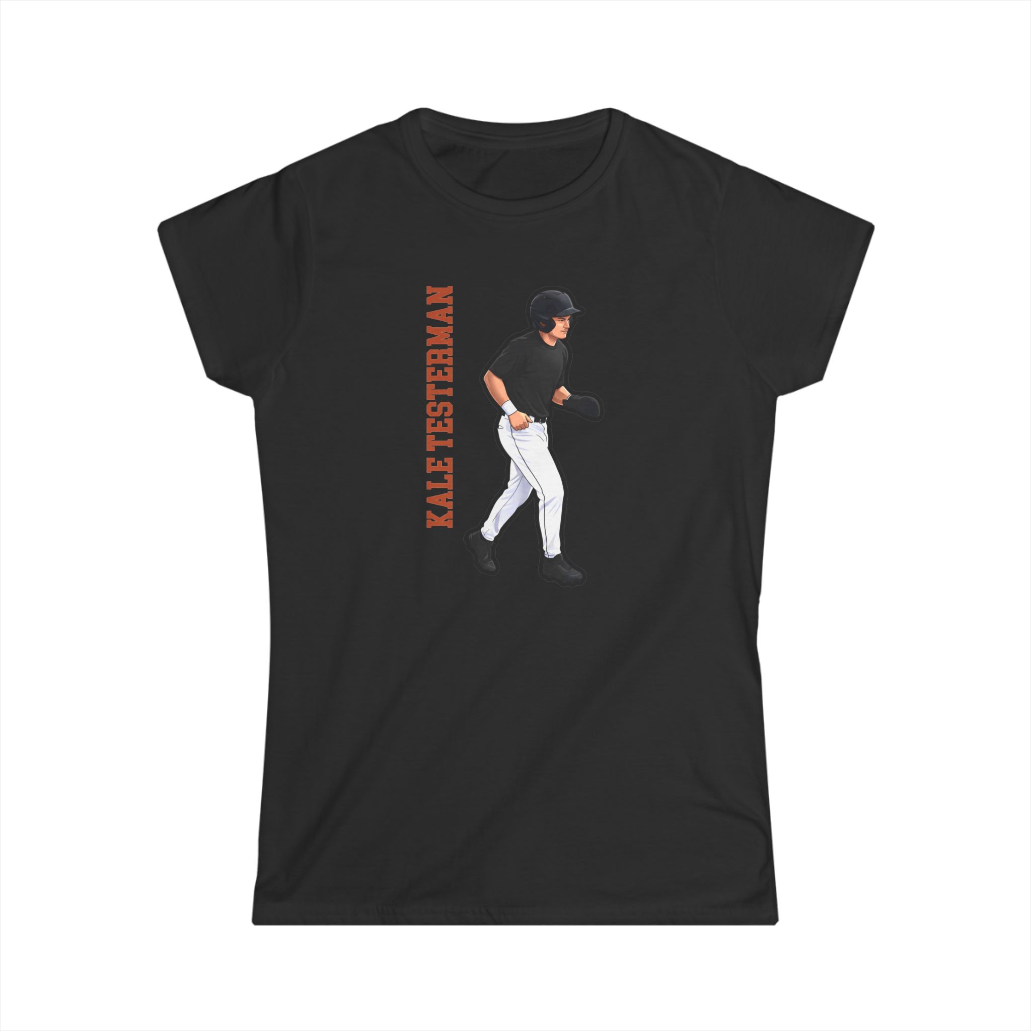 Women's Softstyle Tee — character_name_vertical in Black