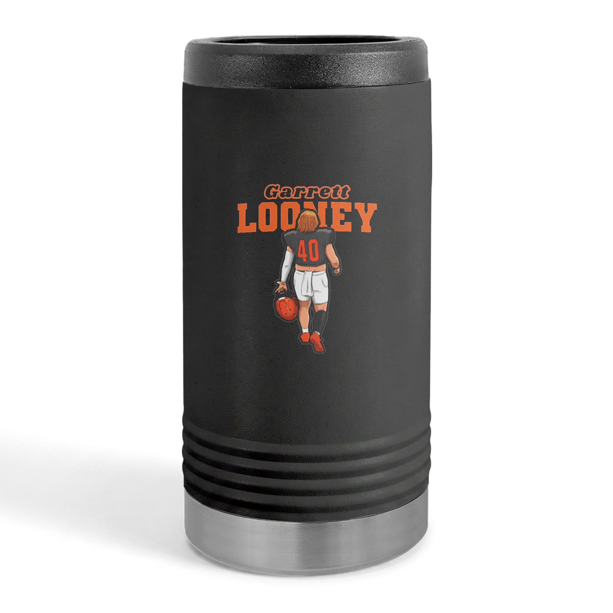 Slim Stainless Can Cooler — character_name_arch in Black