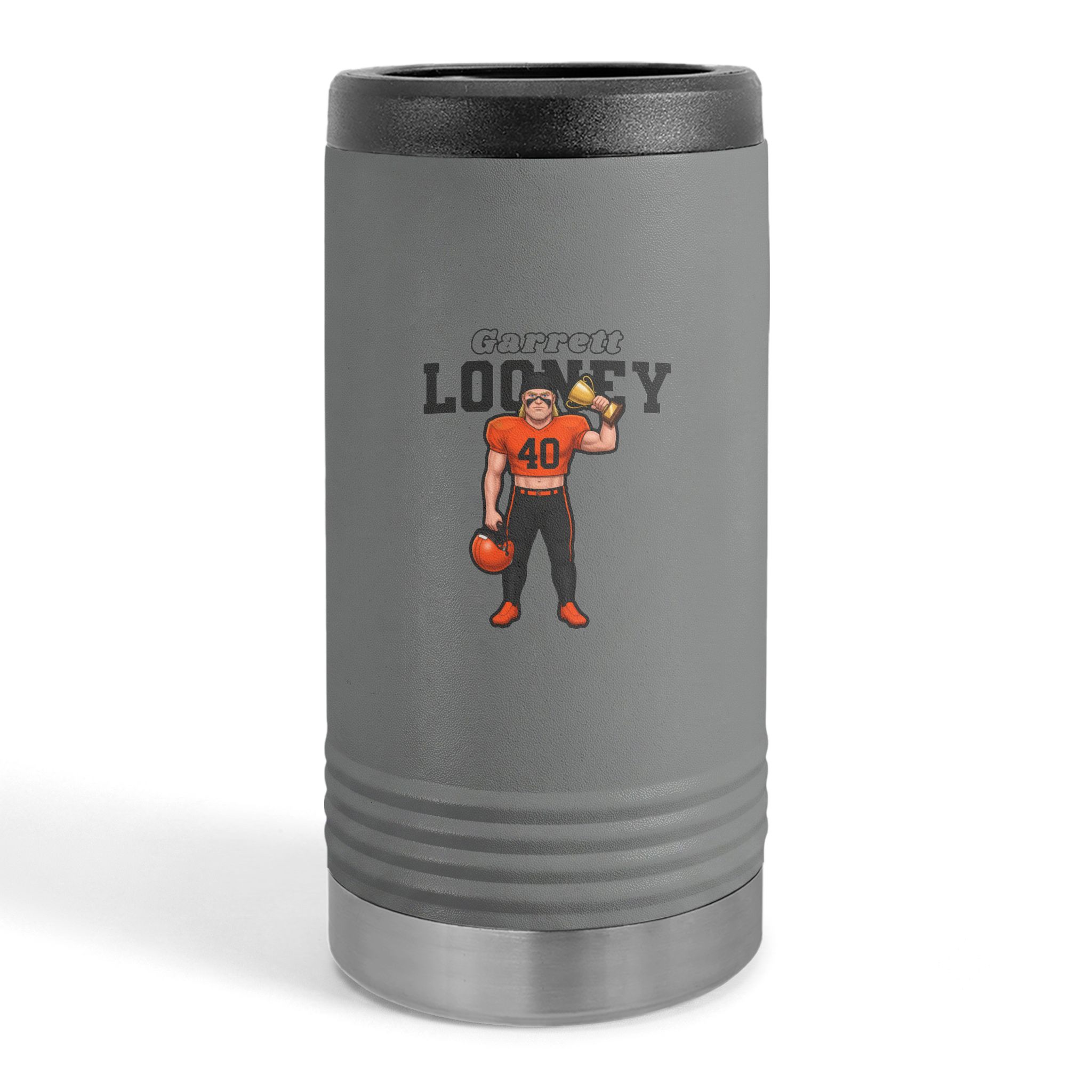 Slim Stainless Can Cooler — character_name_arch in Grey