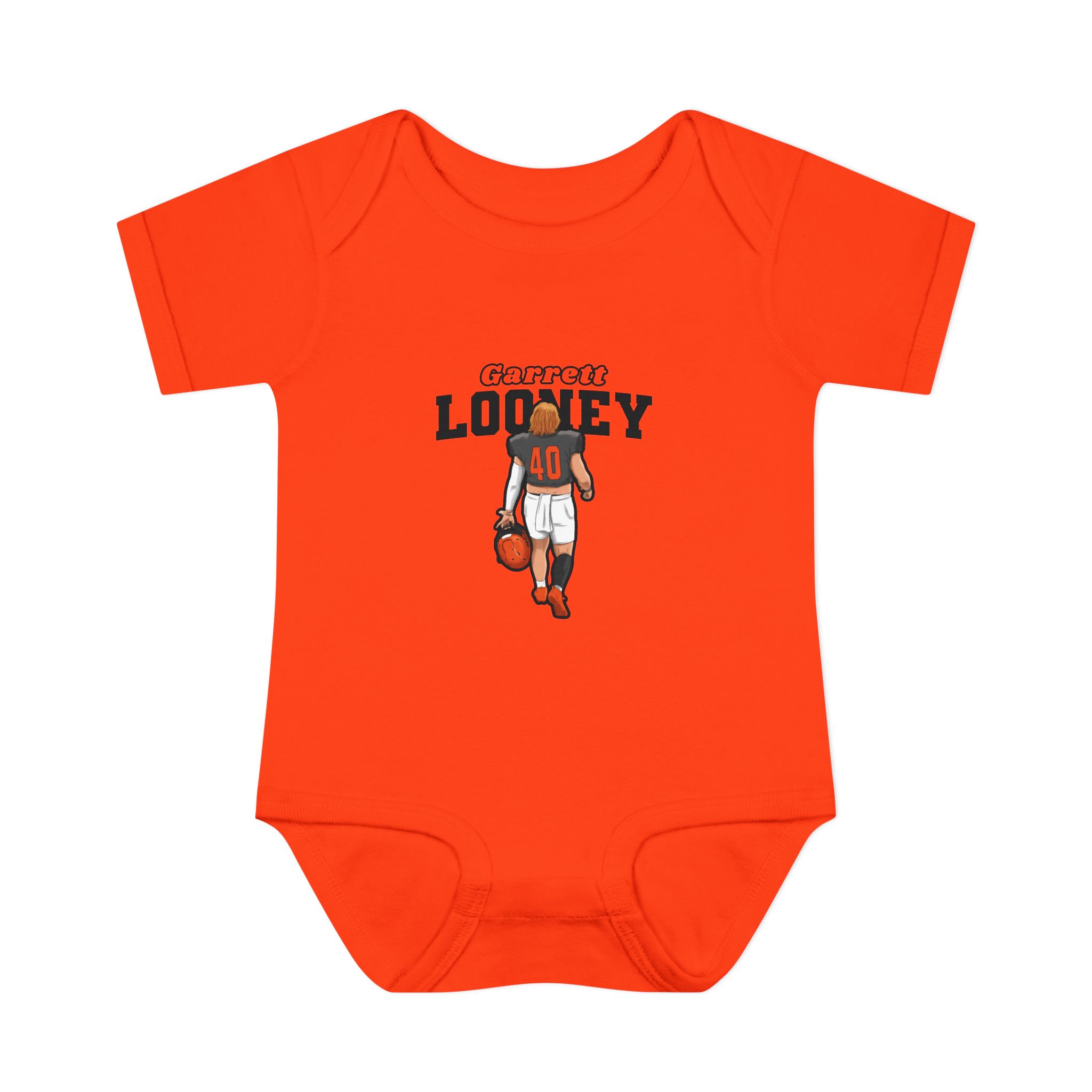Baby Onesie — character_name_arch in Orange