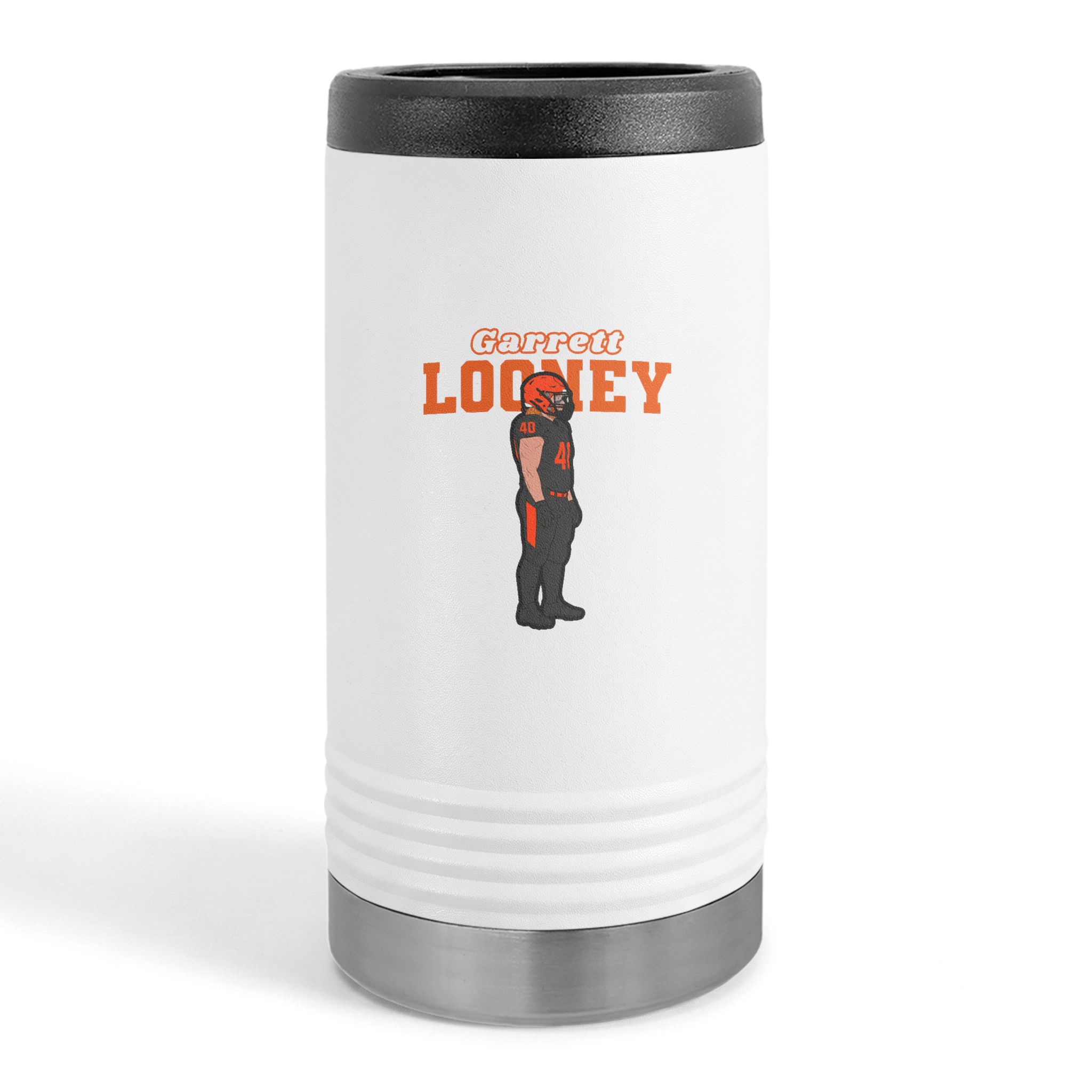 Slim Stainless Can Cooler — character_name_arch in White