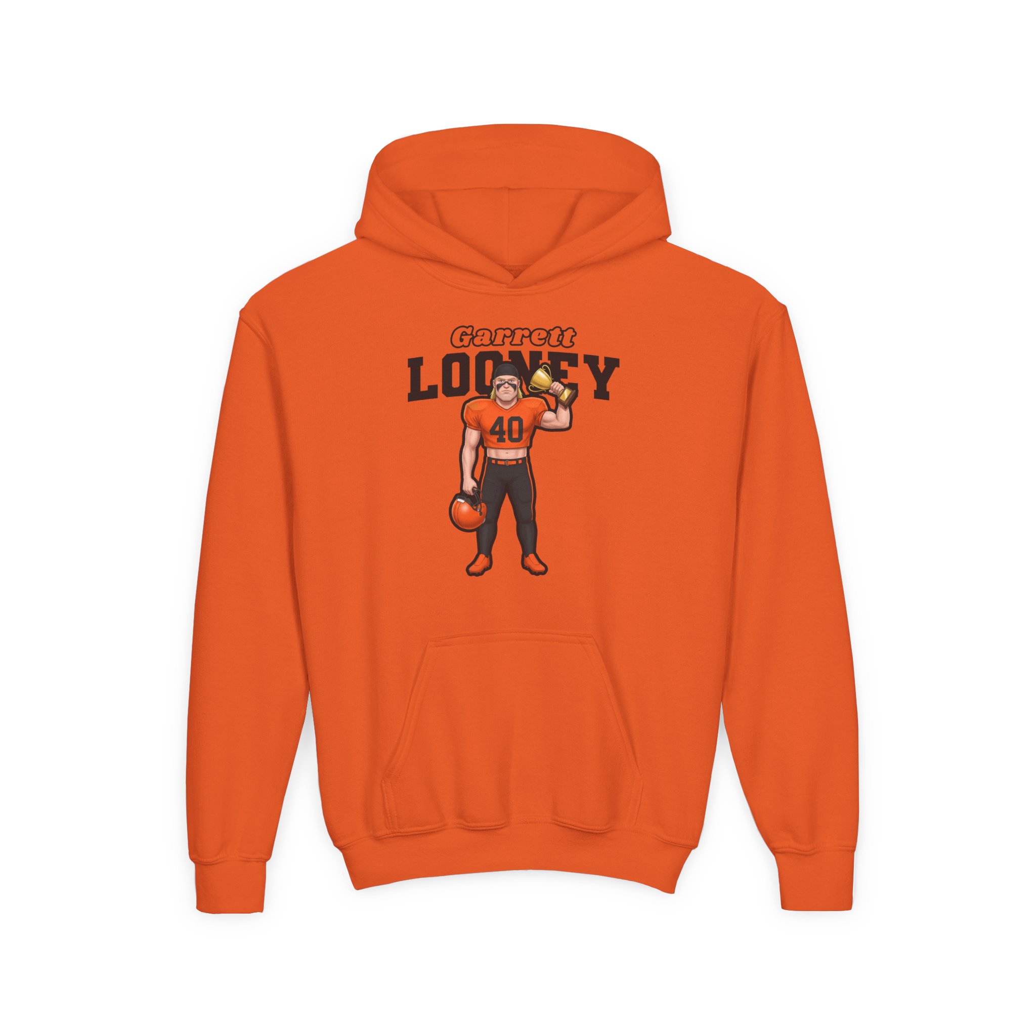 Youth Hoodie — character_name_arch in Orange
