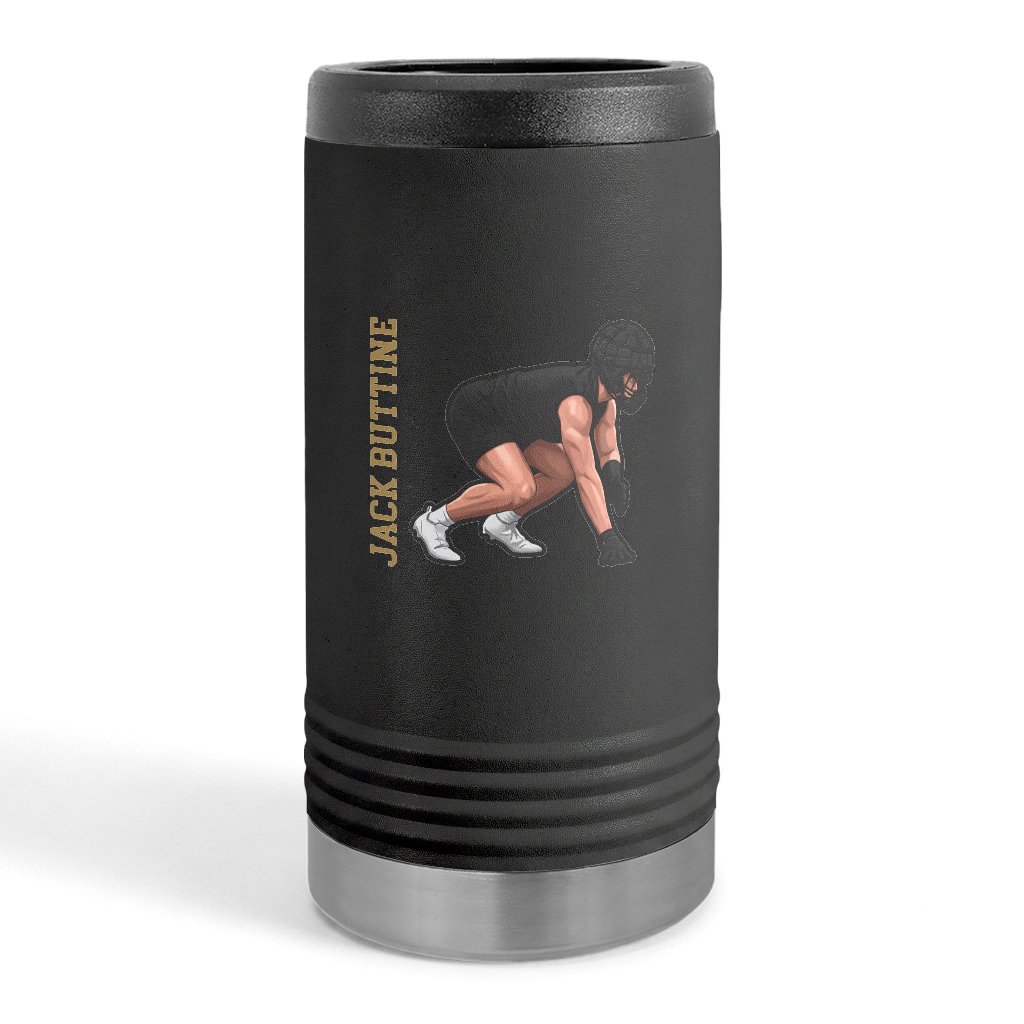 Slim Stainless Can Cooler — character_name_vertical in Black