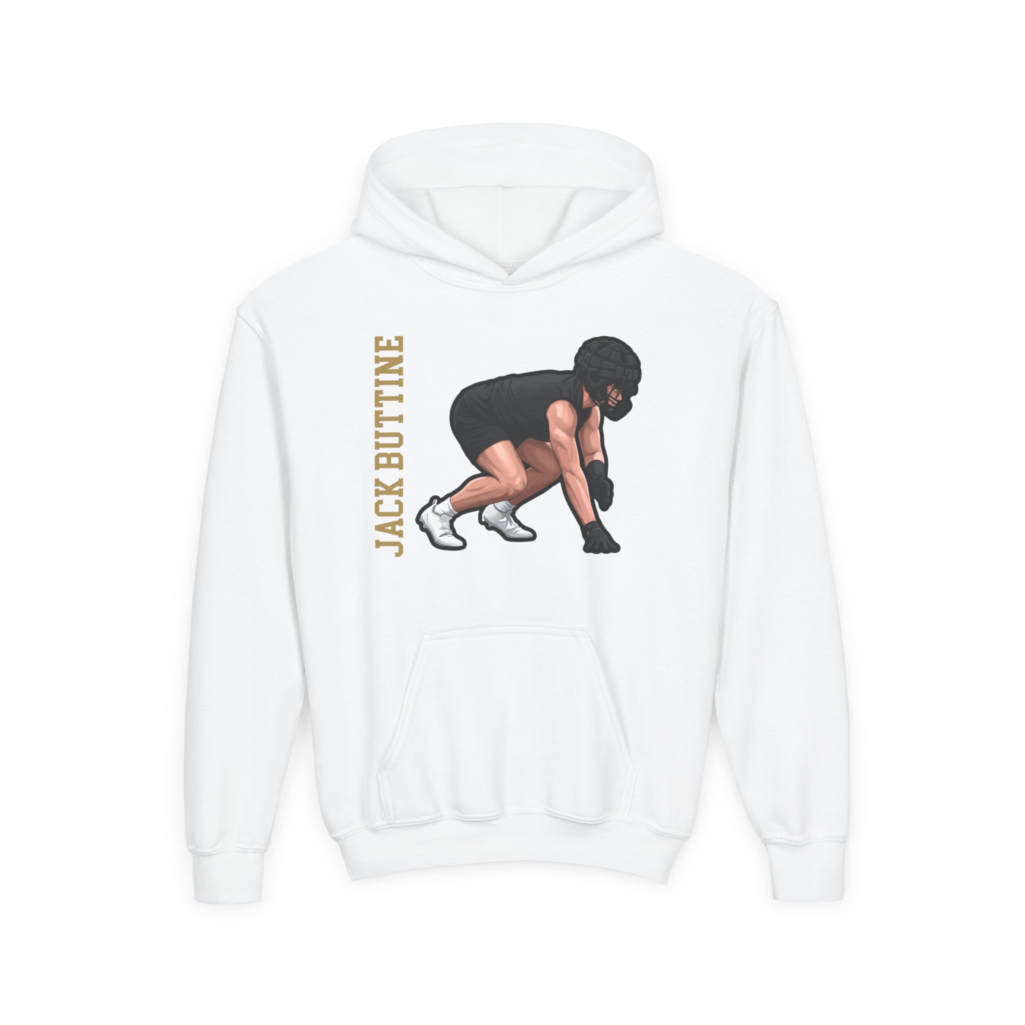 Youth Hoodie — character_name_vertical in White