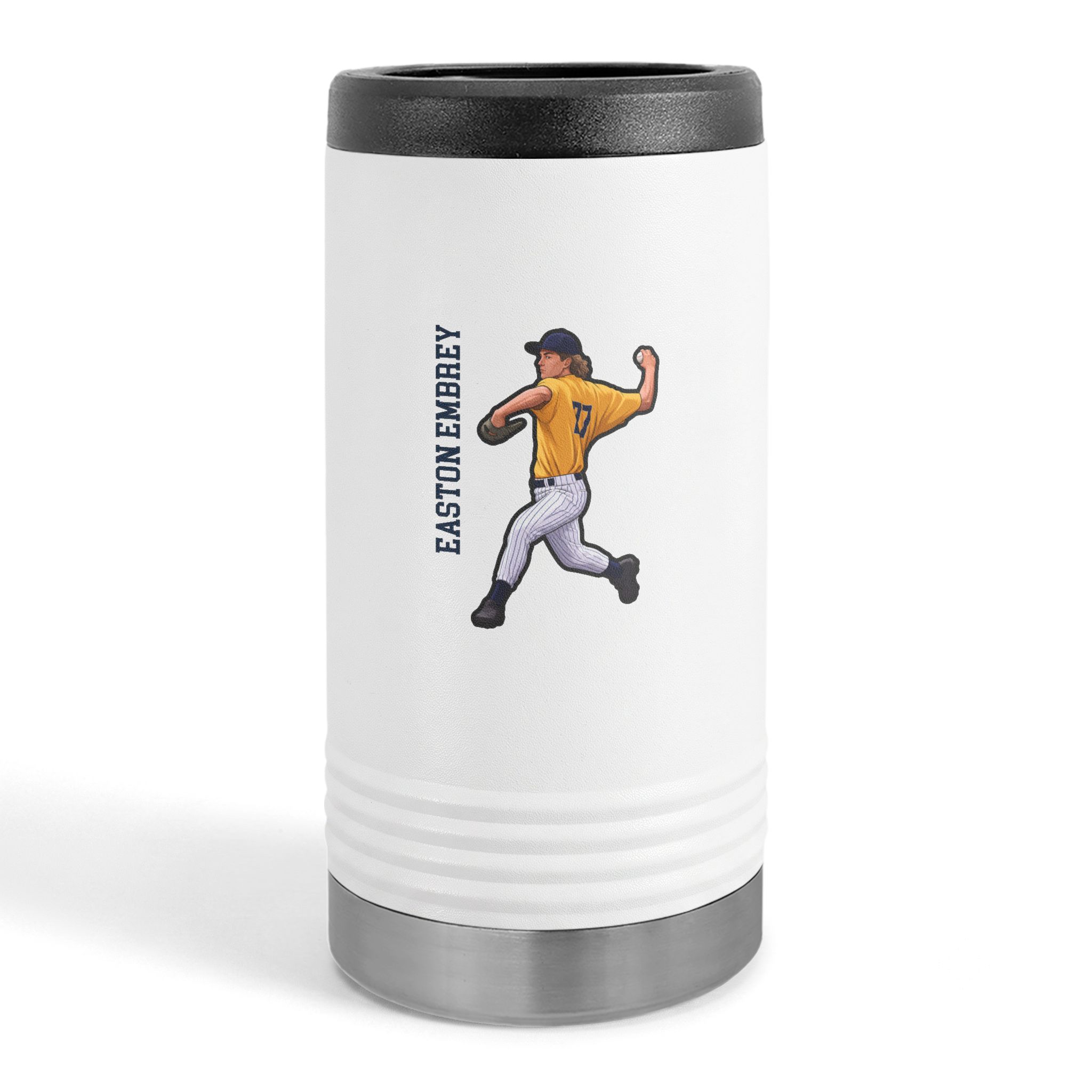 Slim Stainless Can Cooler — character_name_vertical in White