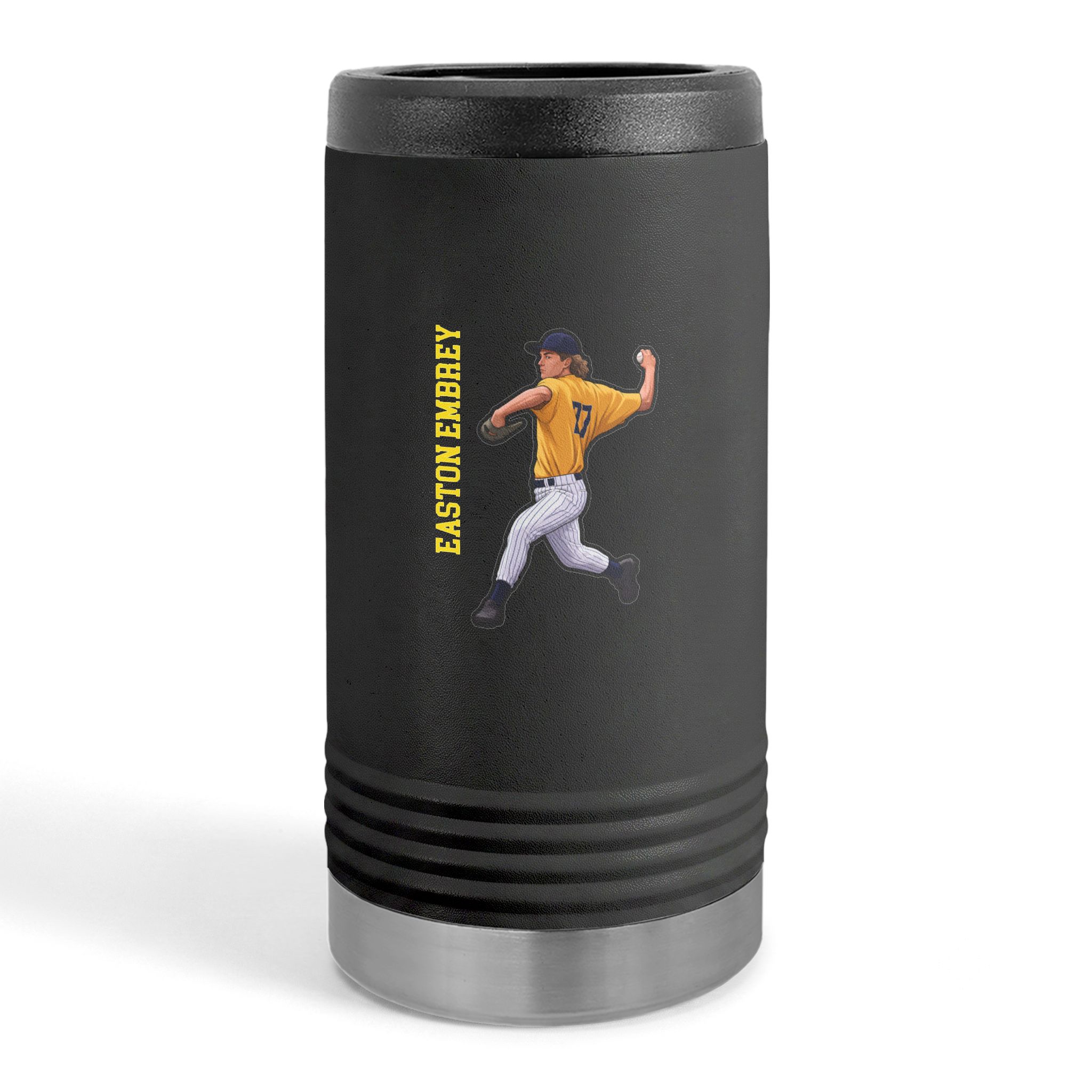 Slim Stainless Can Cooler — character_name_vertical in Black