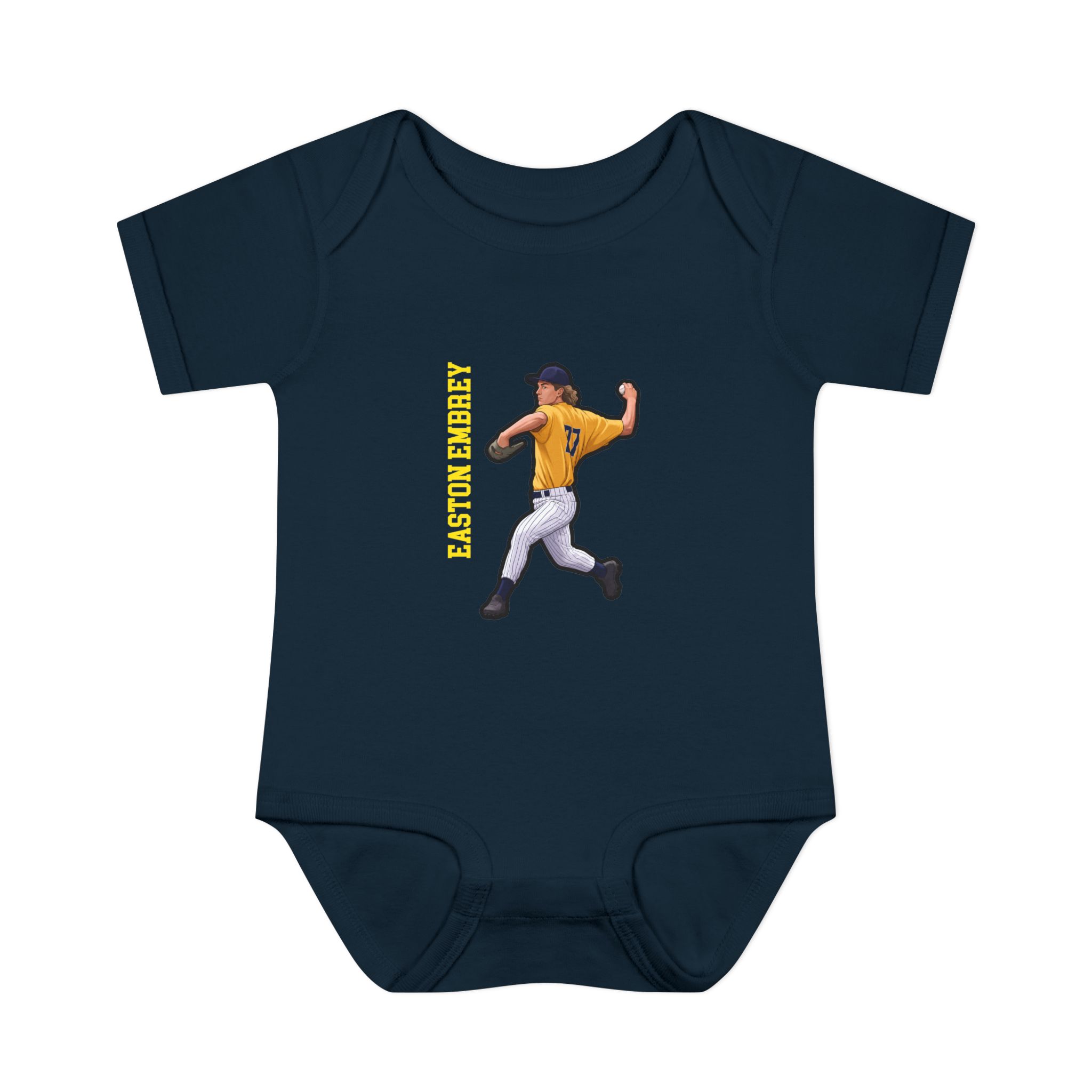 Baby Onesie — character_name_vertical in Navy