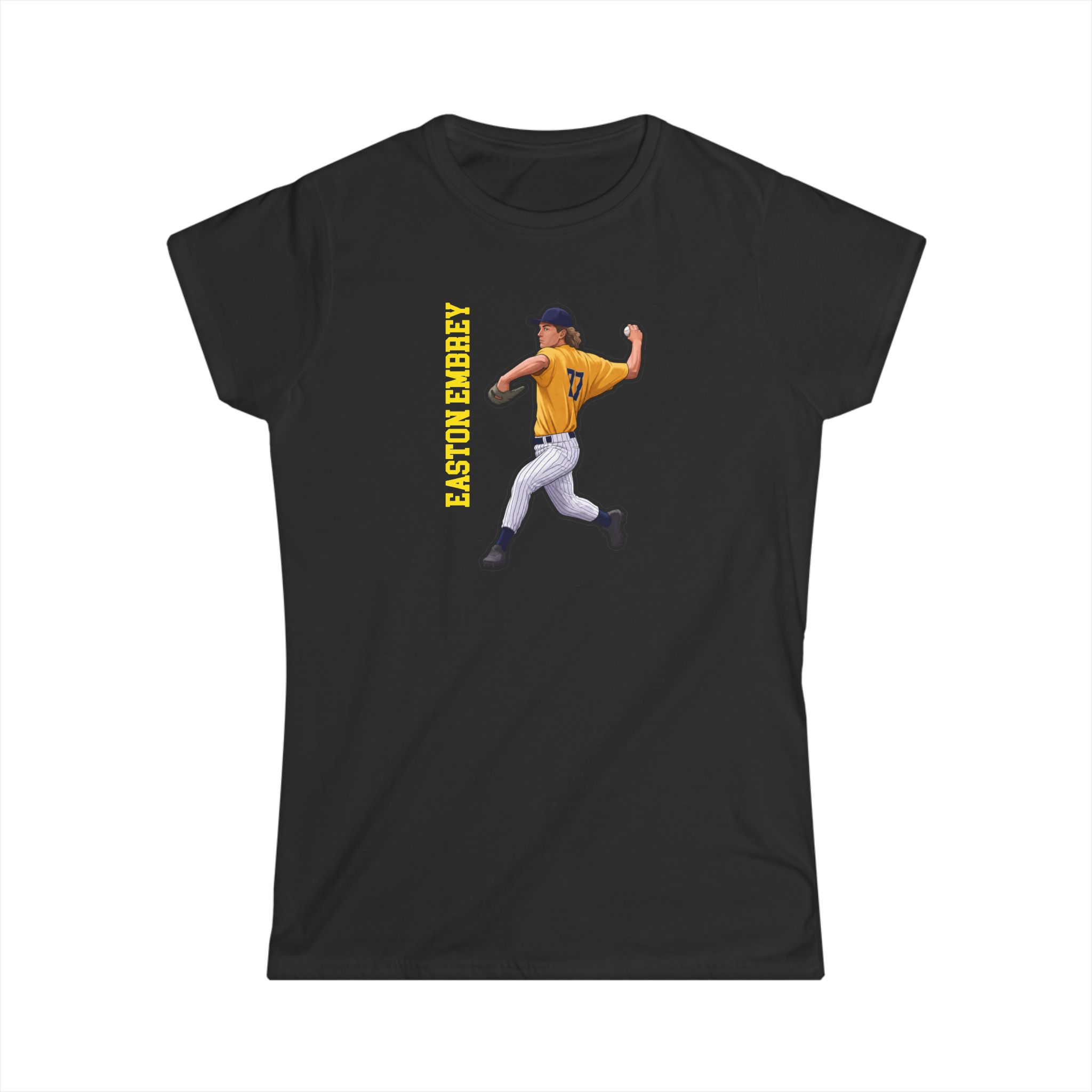 Women's Softstyle Tee — character_name_vertical in Black