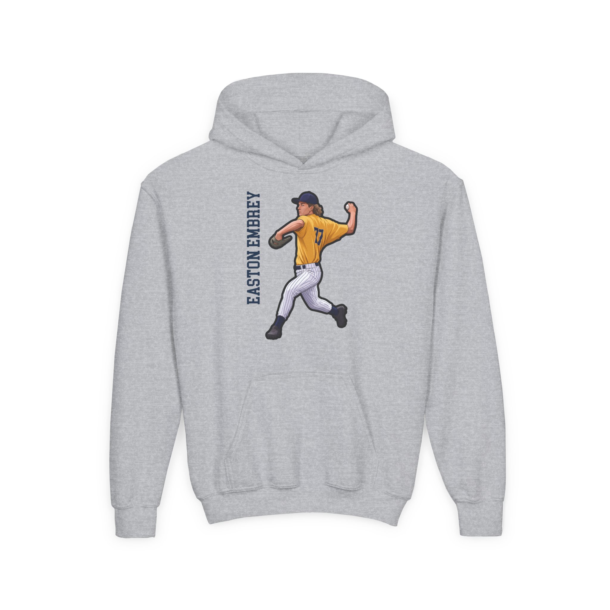 Youth Hoodie — character_name_vertical in Grey