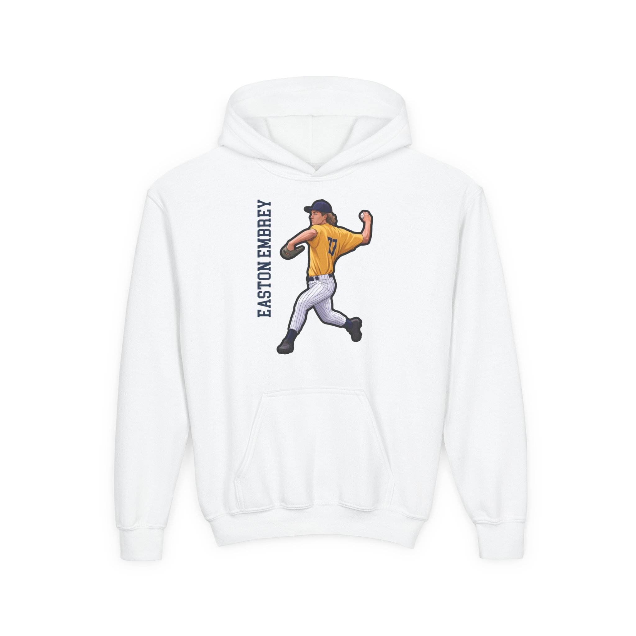 Youth Hoodie — character_name_vertical in White