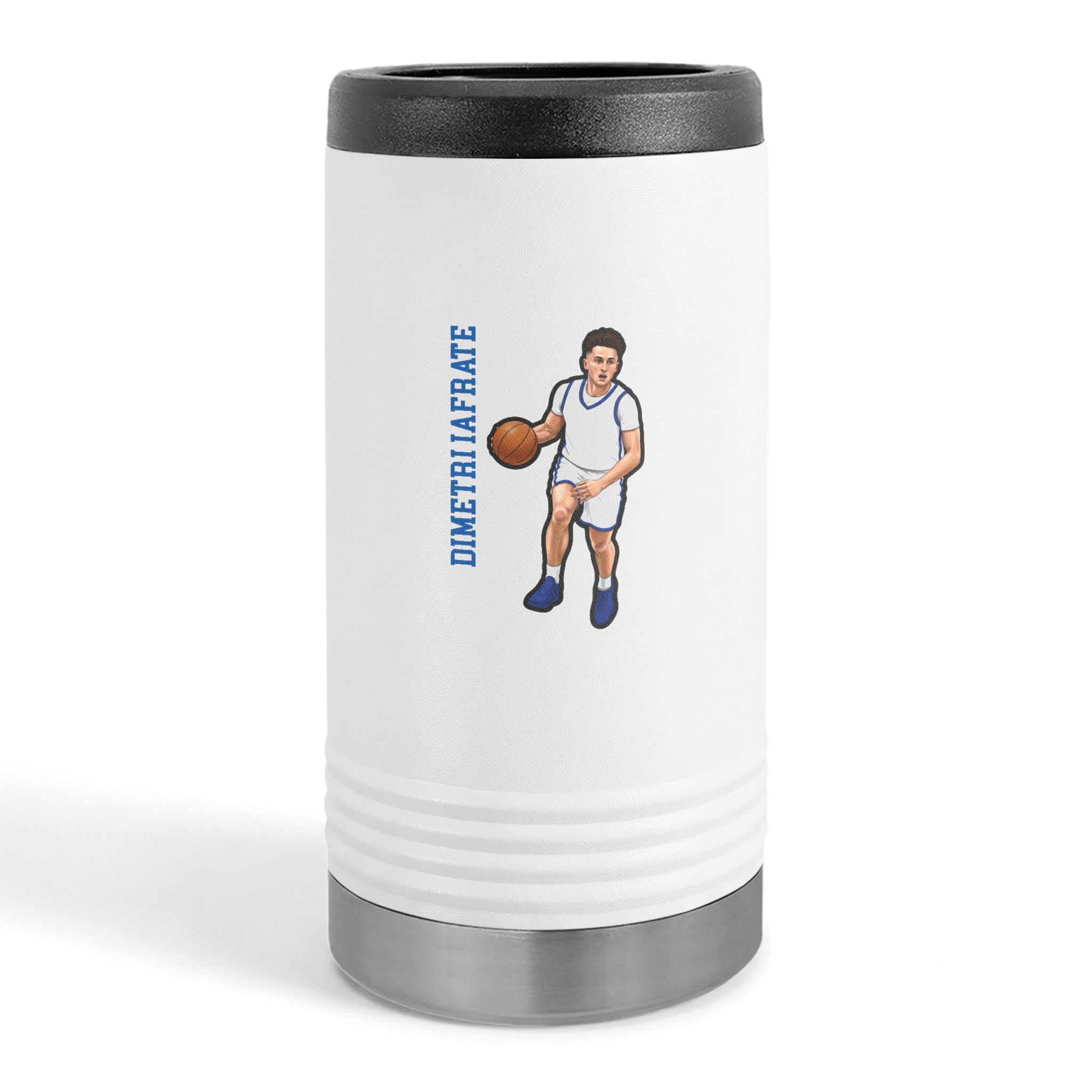 Slim Stainless Can Cooler — character_name_vertical in White