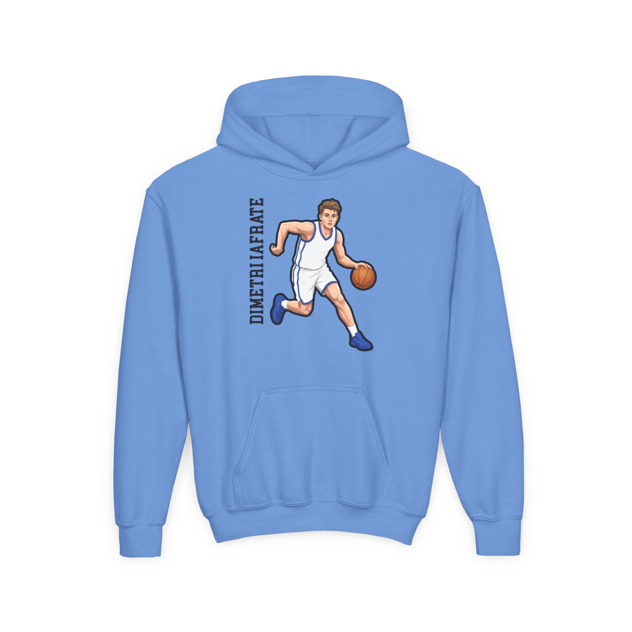 Youth Hoodie — character_name_vertical in Blue