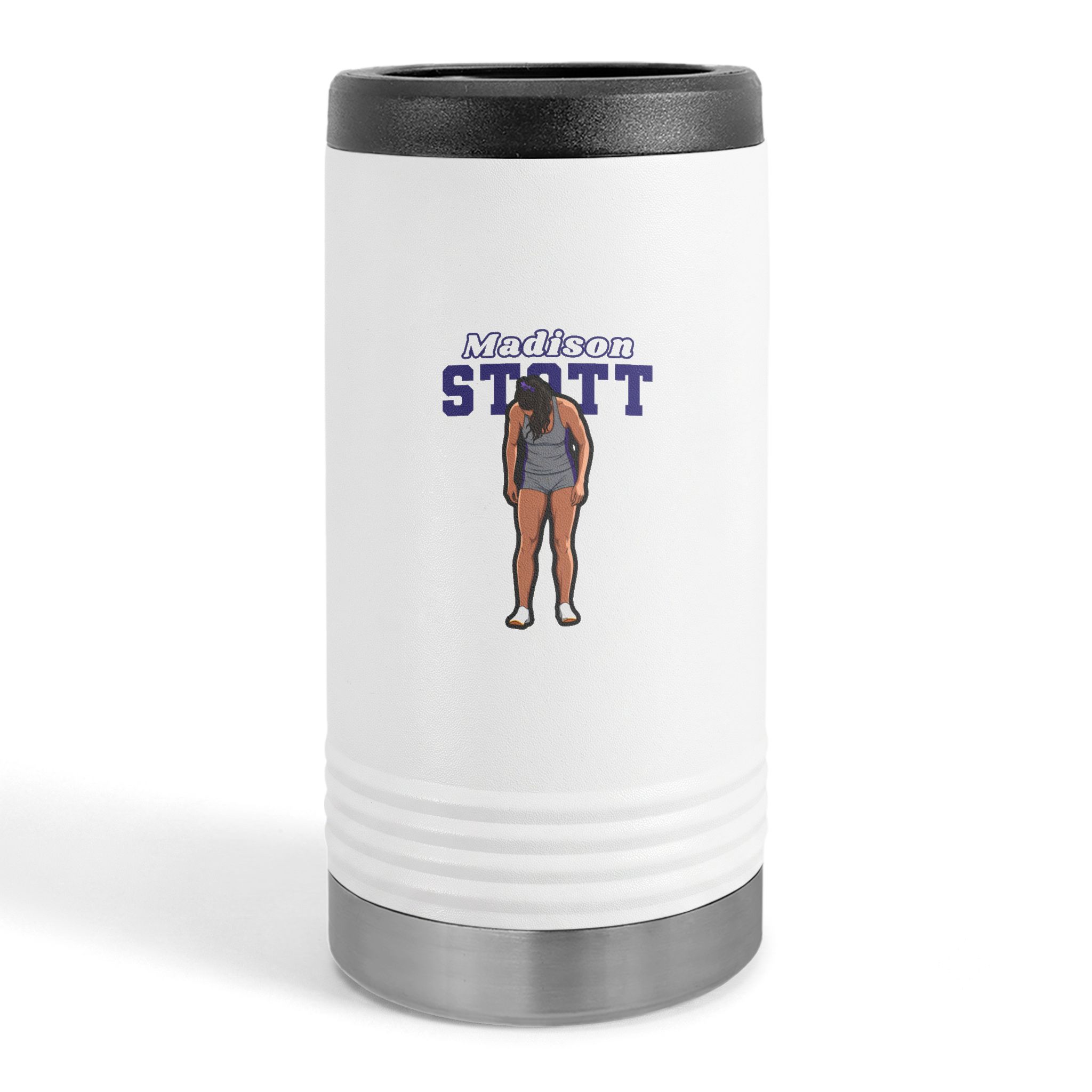 Slim Stainless Can Cooler — character_name_arch in White