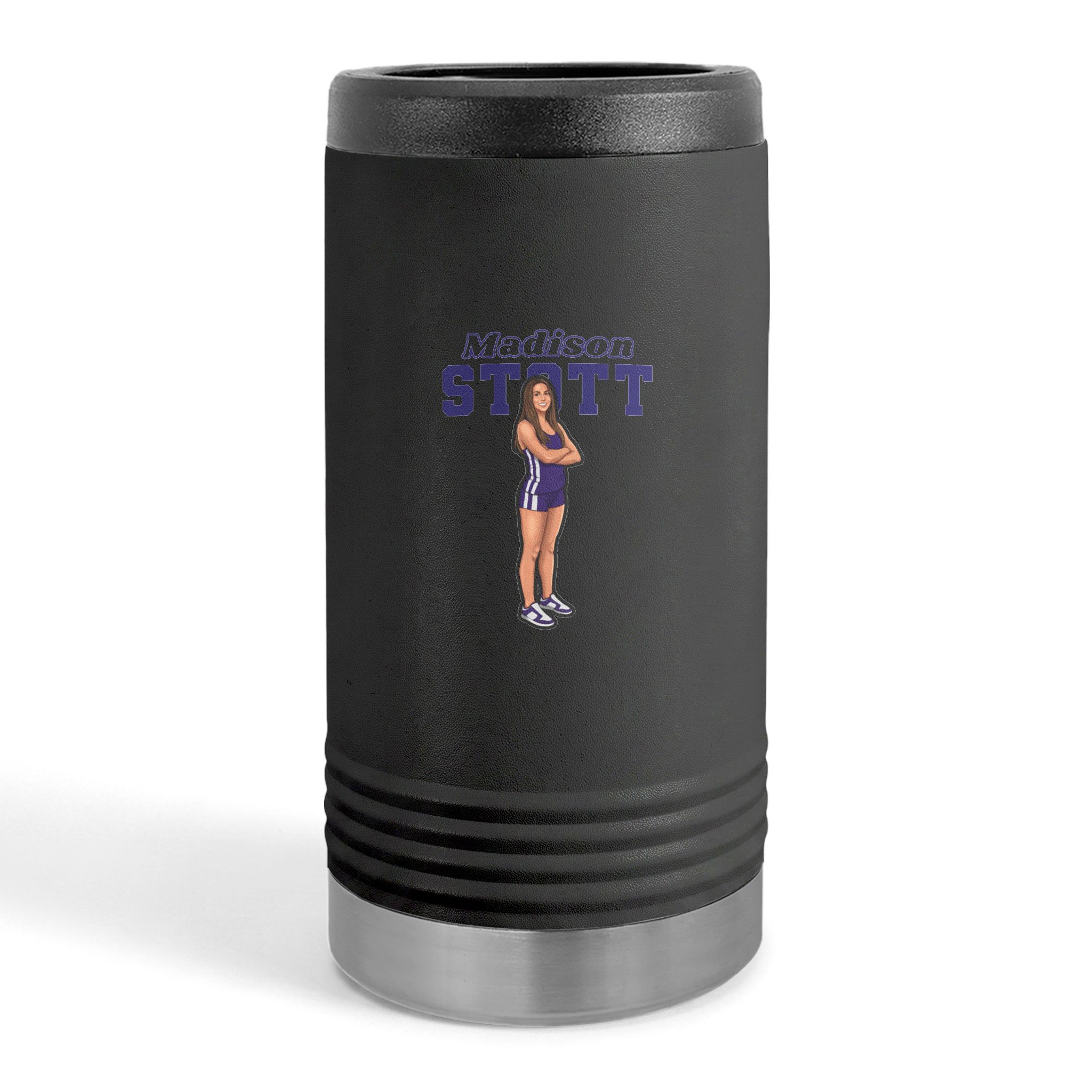 Slim Stainless Can Cooler — character_name_arch in Black