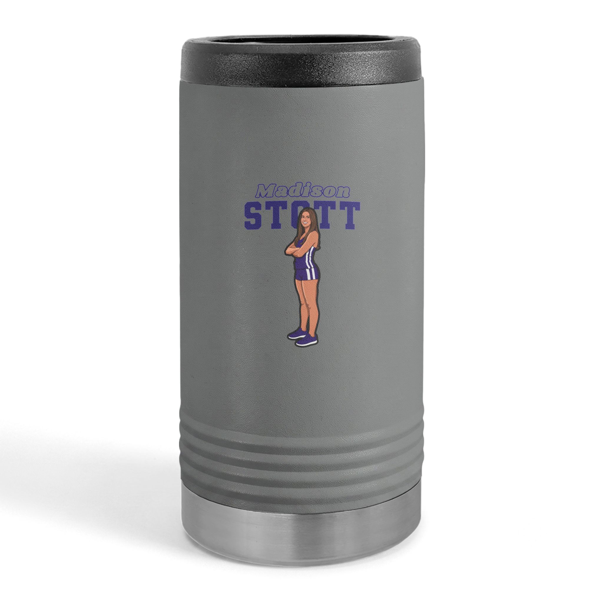 Slim Stainless Can Cooler — character_name_arch in Grey