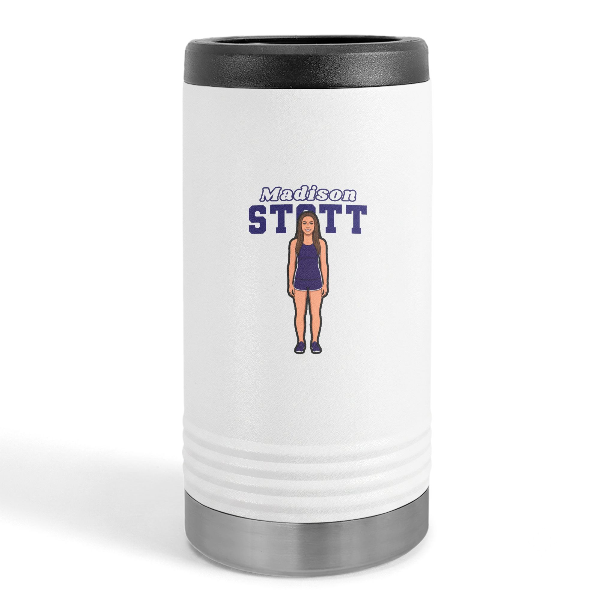 Slim Stainless Can Cooler — character_name_arch in White